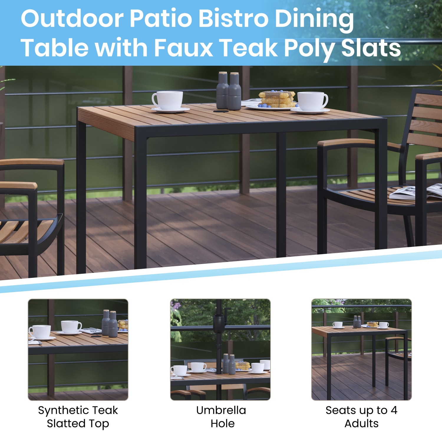 Flash Furniture Lark 3-Piece Outdoor Patio Table Set, 29-1/2inH x 35-1/4inW x 35-1/4inD, Gray - Image 5