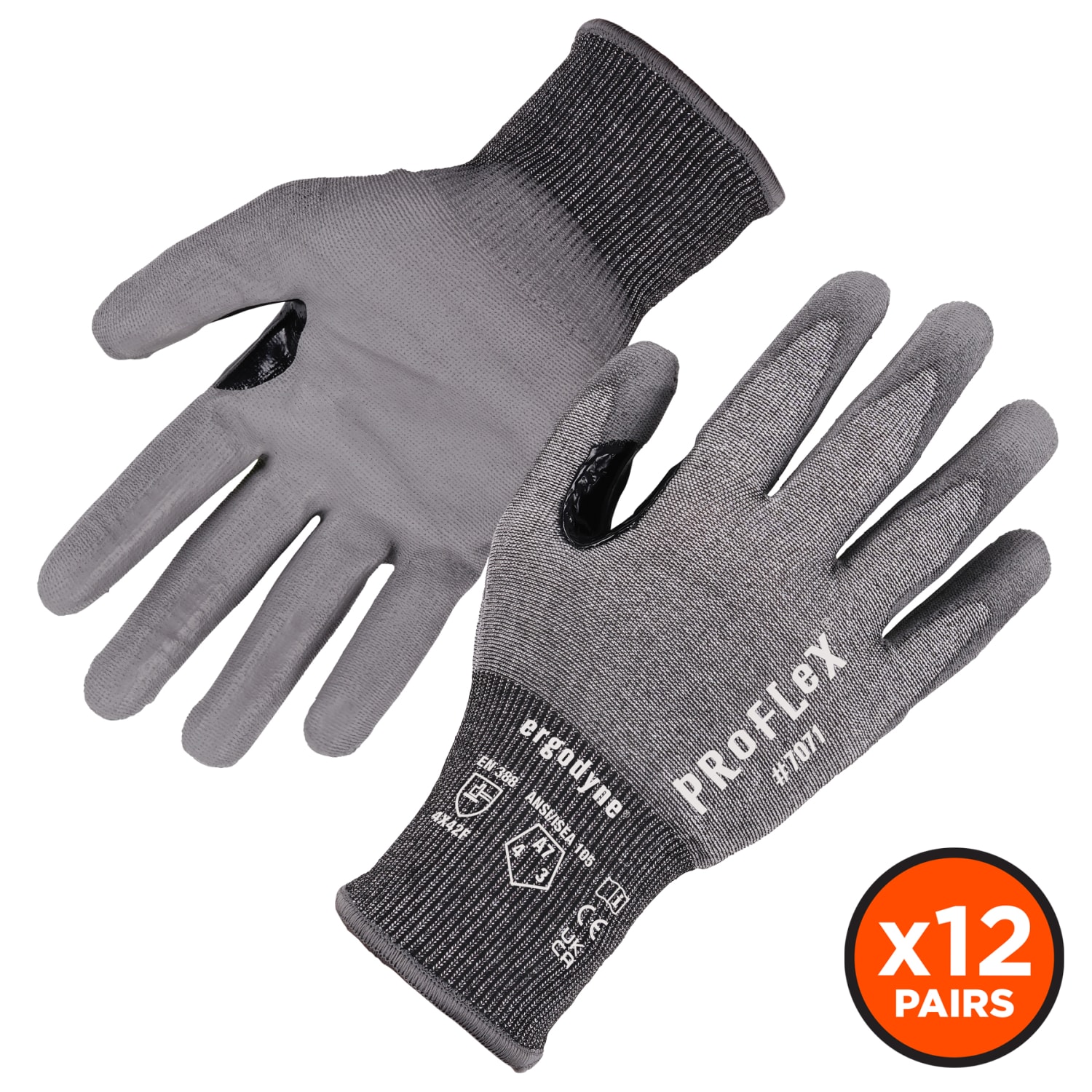 Ergodyne Proflex 7071-12PR PU-Coated Cut-Resistant Gloves, Gray, Medium, Set Of 12 Pairs - Image 3