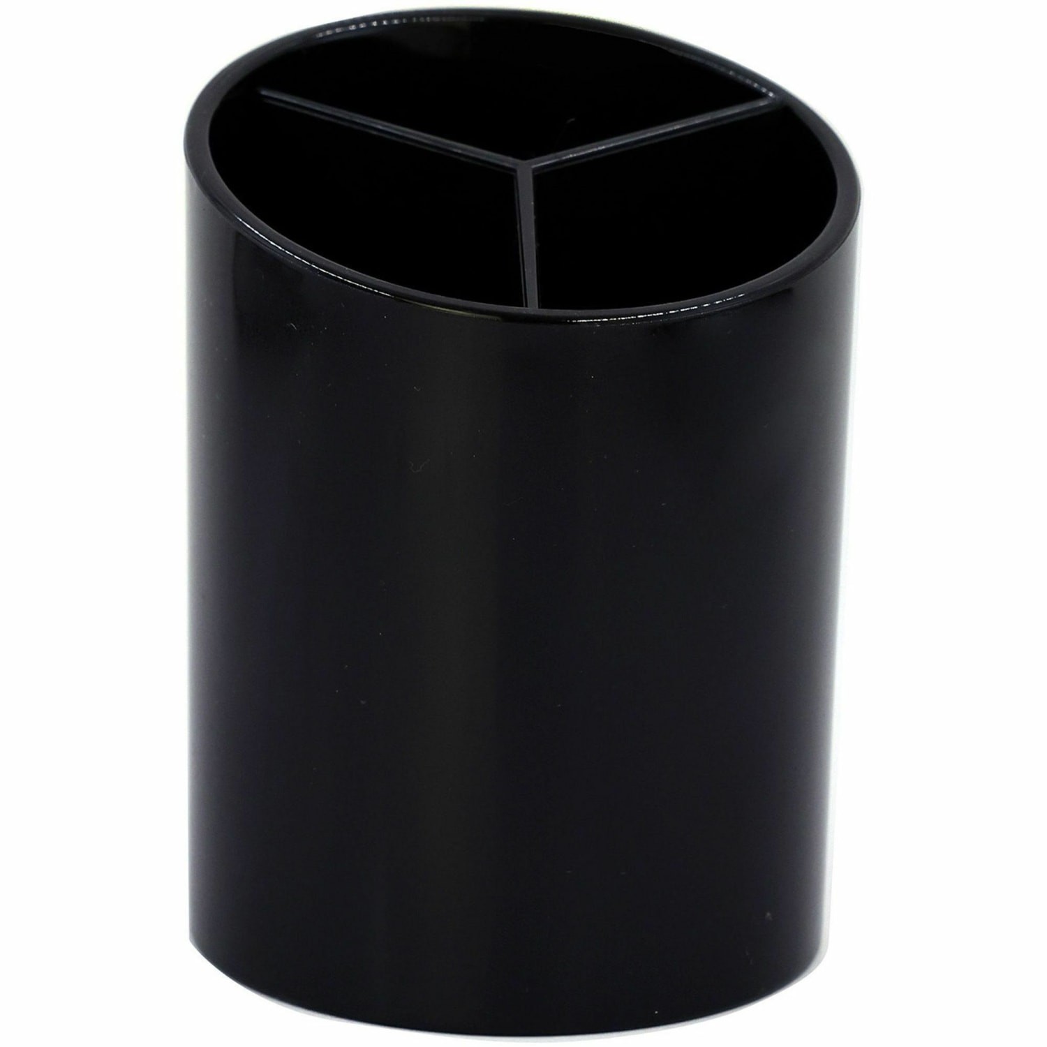 Business Source Large 3-Compartment Plastic Pencil Cup - 3in Height x 3in Width x 4.1in Depth - Plastic - Black - 1 Each - Image 3