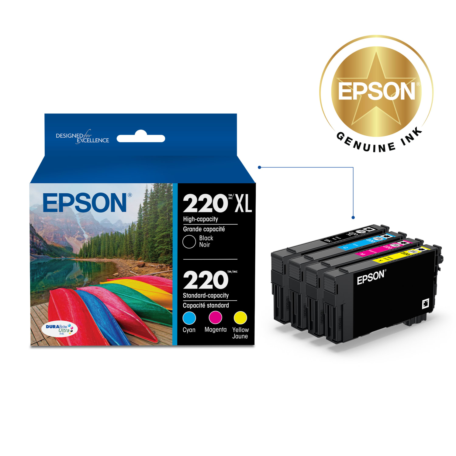 Epson 220XL Black/220 DuraBrite Cyan; Magenta; Yellow High-Yield Ink Cartridges, Pack Of 4, T220XL-BCS - Image 3