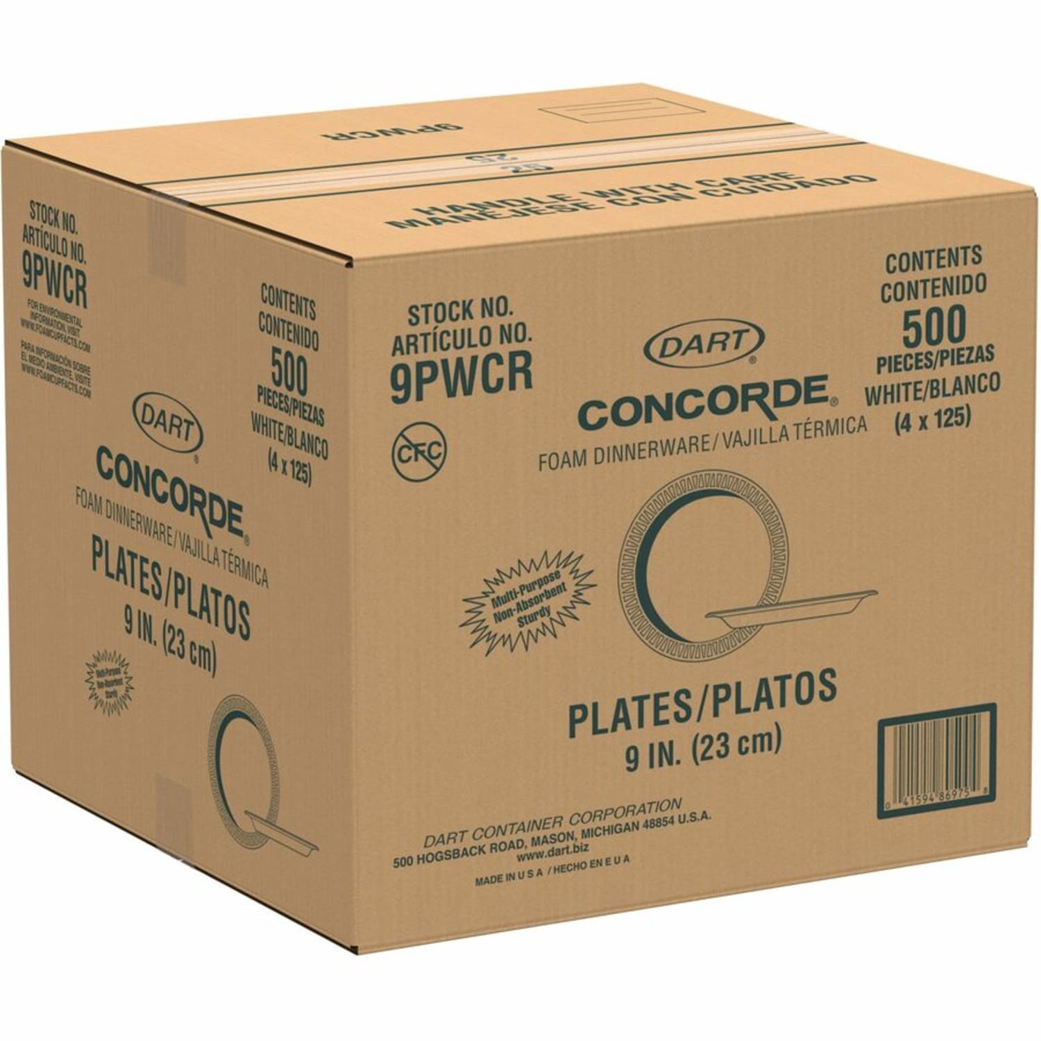 Dart Concorde 9in Nonlaminated Foam Plates - Disposable - 9in Diameter - White - Foam Body - Round - 125/Bag - 4 / Carton - Image 3