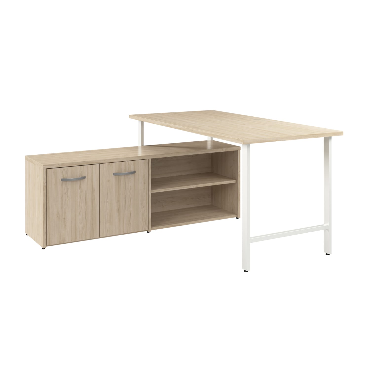 Bush Business Furniture Hustle 60inW Computer Desk and Low Storage Cabinet with Doors and Shelves, Natural Elm, Standard Delivery Service - Image 3