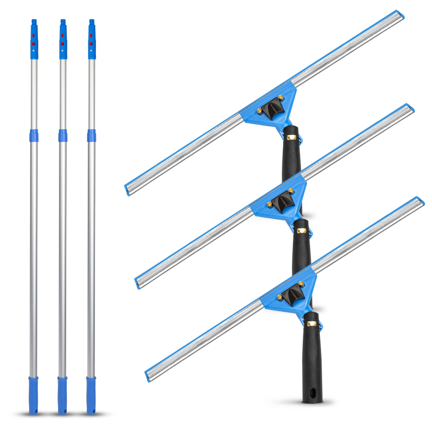 Gritt Commercial Swivel Window Squeegee And Telescopic Pole Window Washing Kit, 18in Squeegee/6ft Pole, Multicolor, Pack Of 3 Kits
