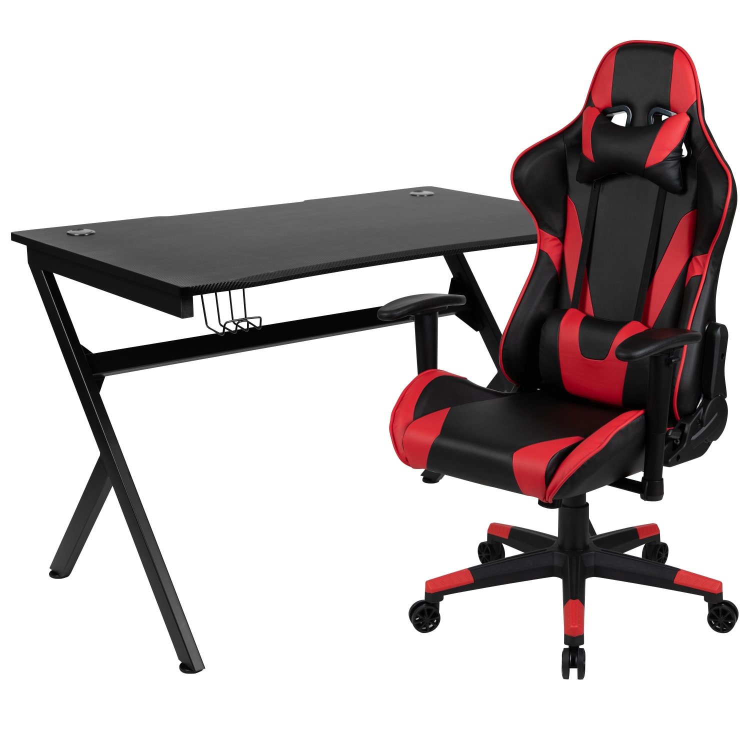 Flash Furniture Gaming Desk And Reclining Chair Set With Cup Holder, Headphone Hook & 2 Wire Management Holes, Red - Image 3