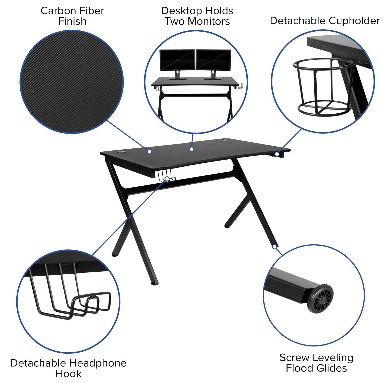 Flash Furniture Gaming Desk And Reclining Chair Set With Cup Holder, Headphone Hook & 2 Wire Management Holes, Red - Image 6