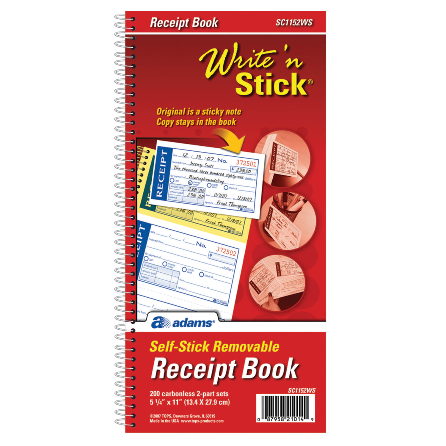 Adams Write n Stick Receipt Book, 5 1/4in x 11in, 2-Part, Book Of 200 Sets - Image 3