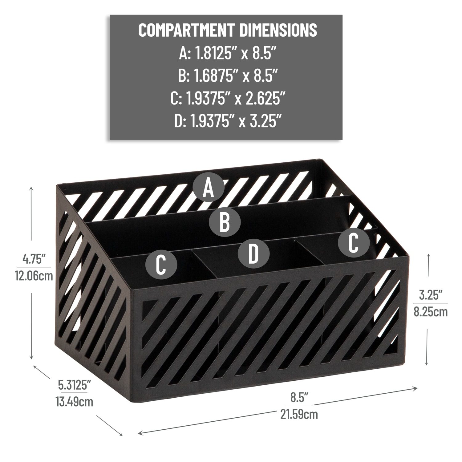 Mind Reader 5-Compartment Desktop Organizer And Mail Sorter, 4-3/4inH x 5-5/16inW x 8-1/2inD, Black, Total Qty 1 - Image 4