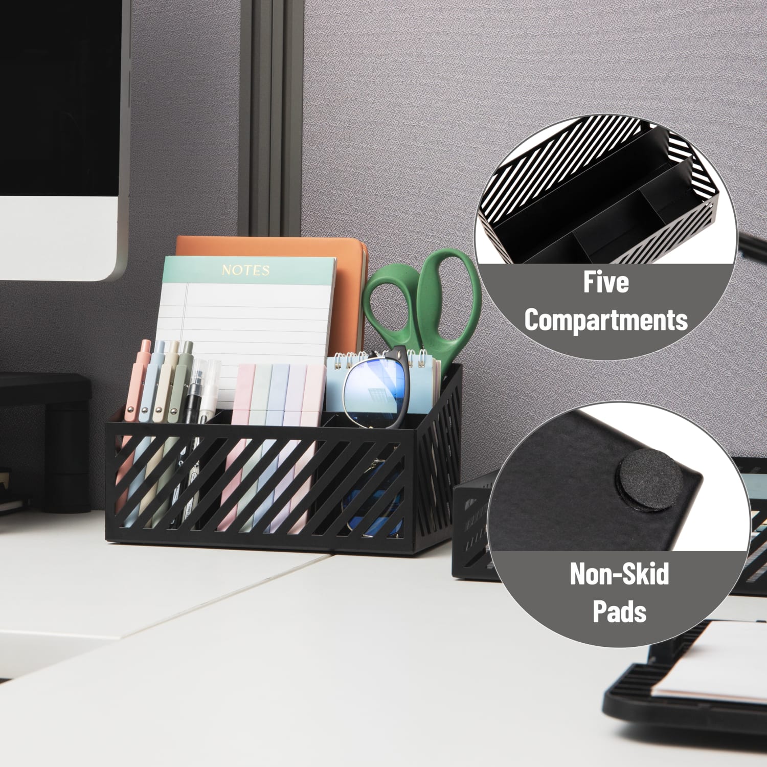 Mind Reader 5-Compartment Desktop Organizer And Mail Sorter, 4-3/4inH x 5-5/16inW x 8-1/2inD, Black, Total Qty 1 - Image 5