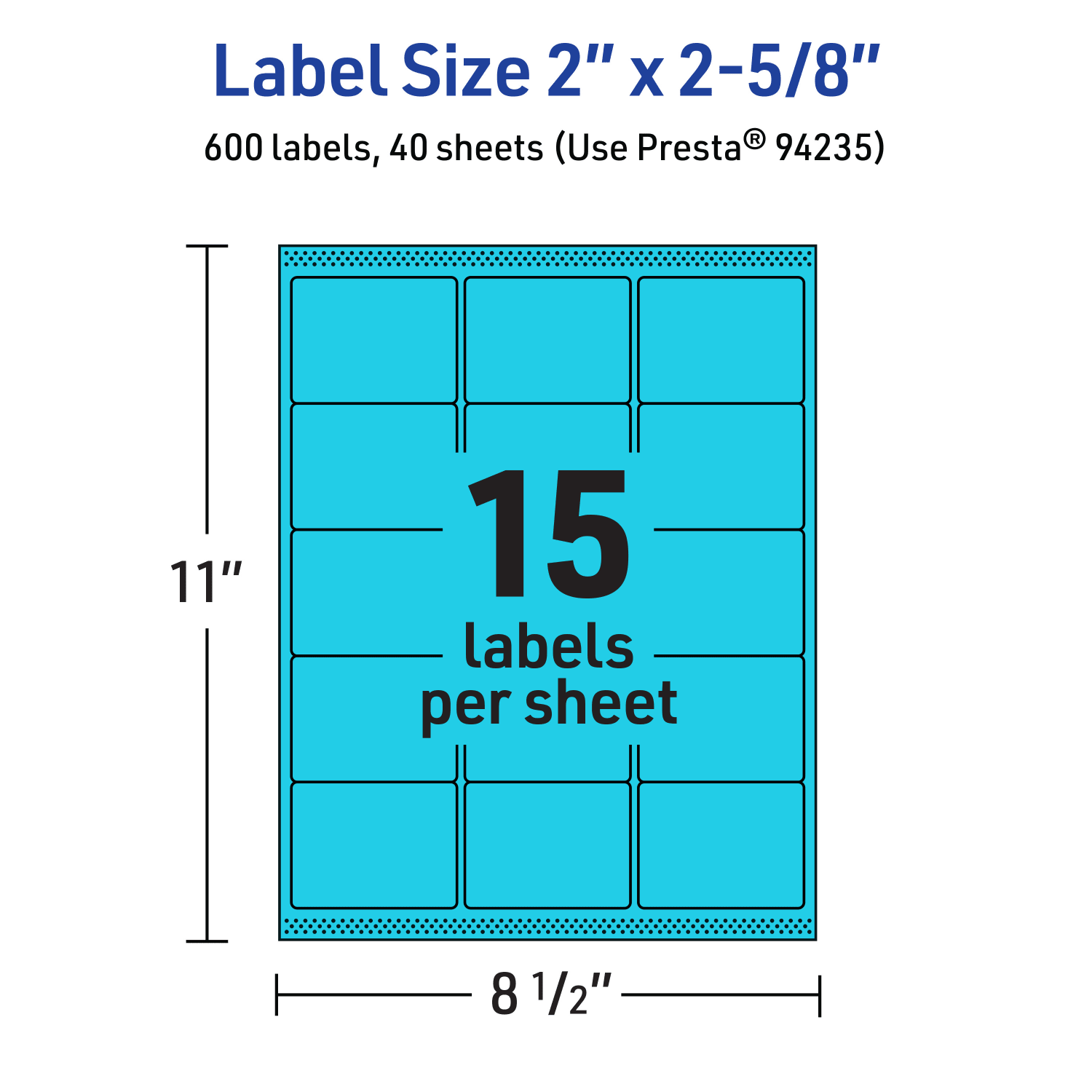 Avery Printable Labels With Sure Feed Technology, 94235-BBP40, Rectangle, 2in x 2-5/8in, Matte Bright Blue, Pack of 600 - Image 6