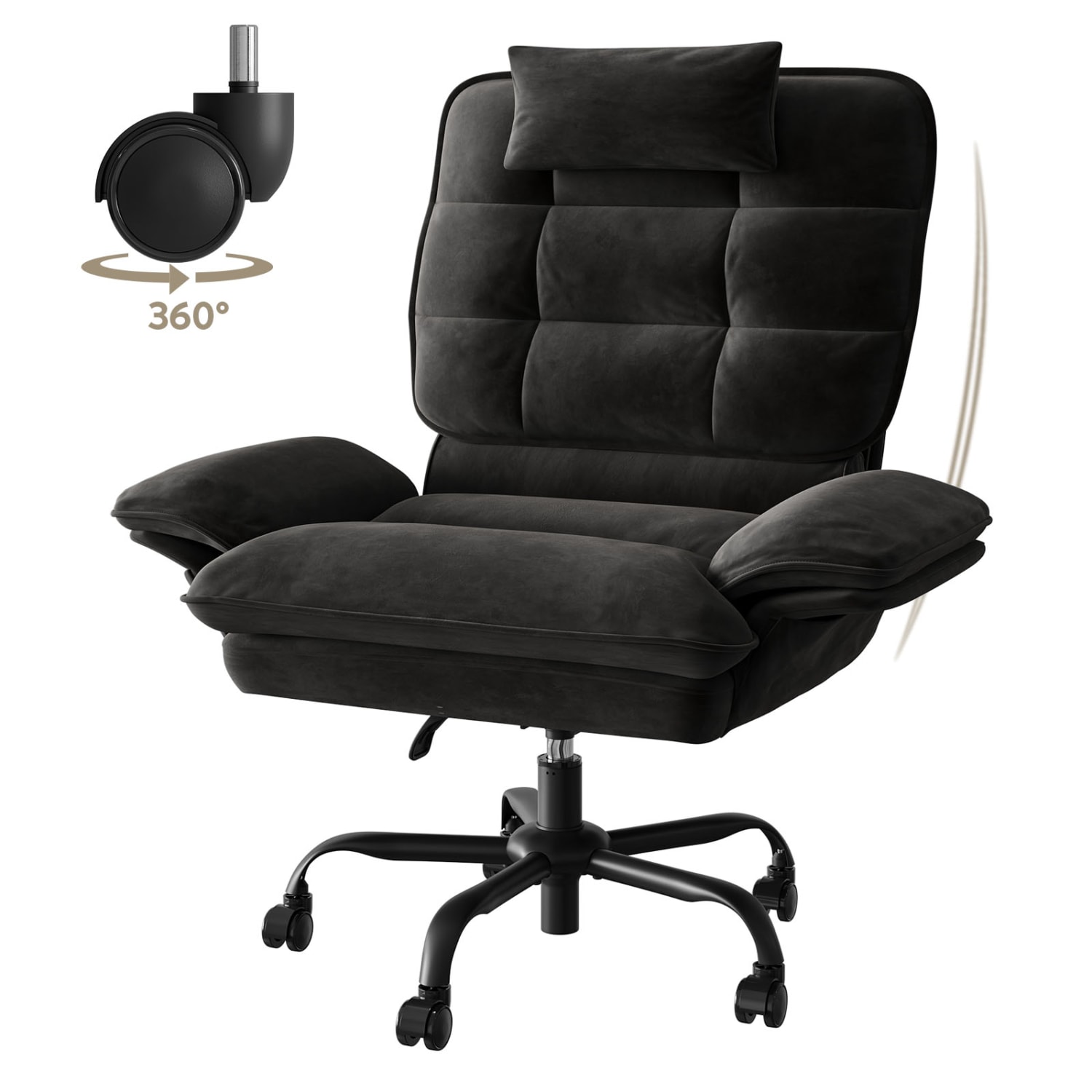 Bestier Ergonomic Velvet High-Back Swivel Executive Task Chair, Black - Image 3