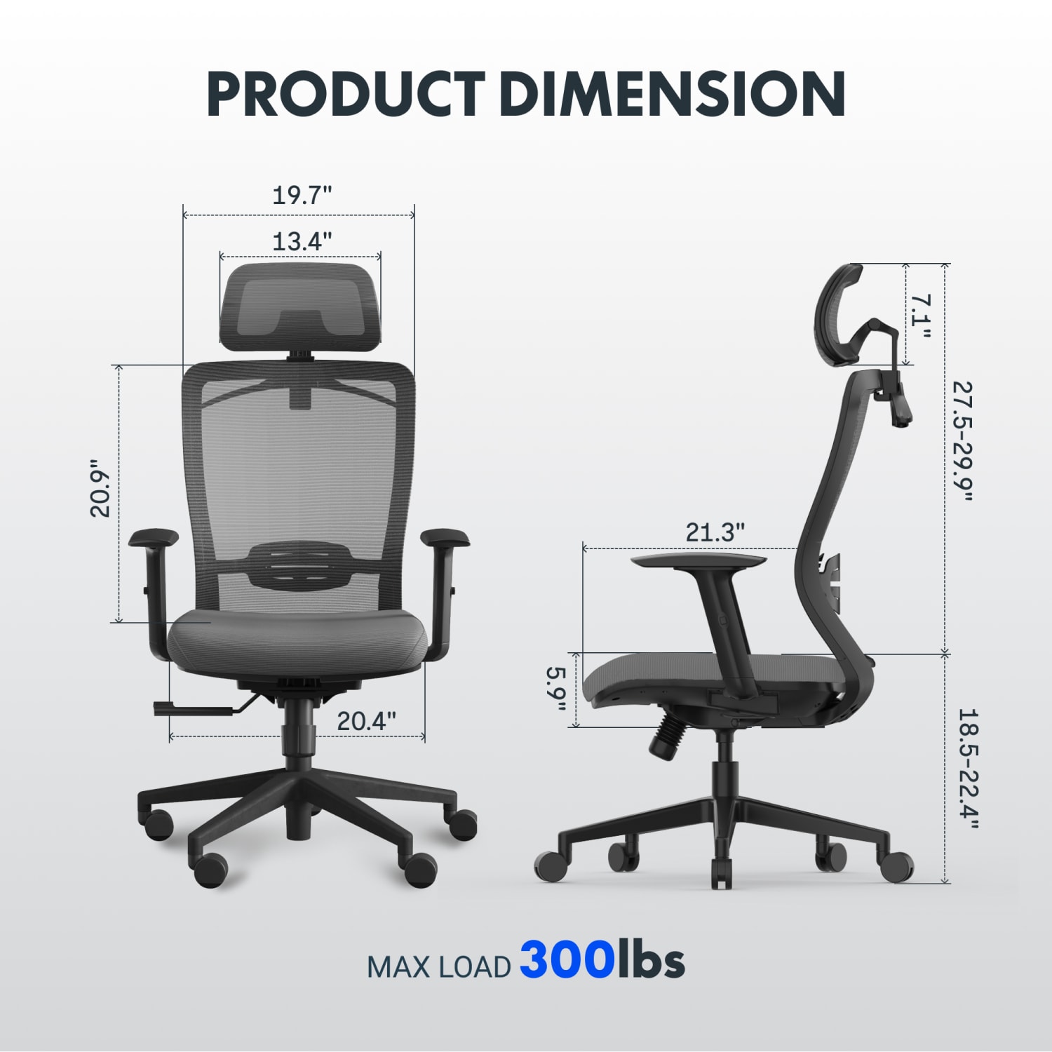 Flexispot C3 Ergonomic Mesh High-Back Office Chair, Gray/Black - Image 3