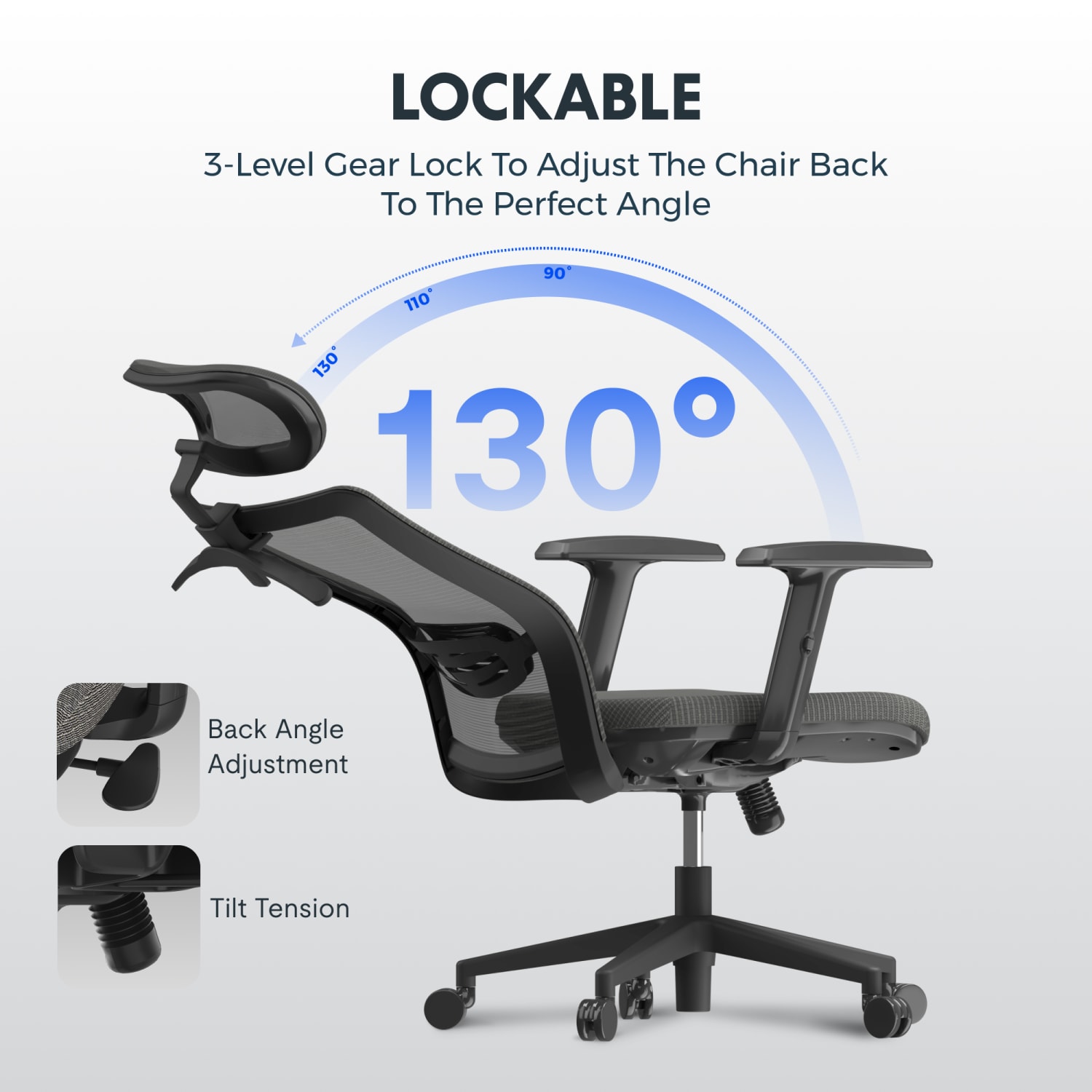 Flexispot C3 Ergonomic Mesh High-Back Office Chair, Gray/Black - Image 4