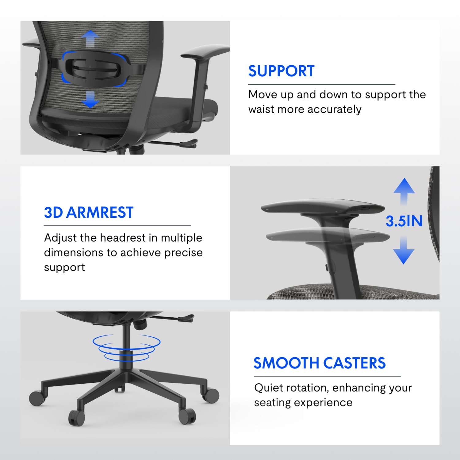 Flexispot C3 Ergonomic Mesh High-Back Office Chair, Gray/Black - Image 5