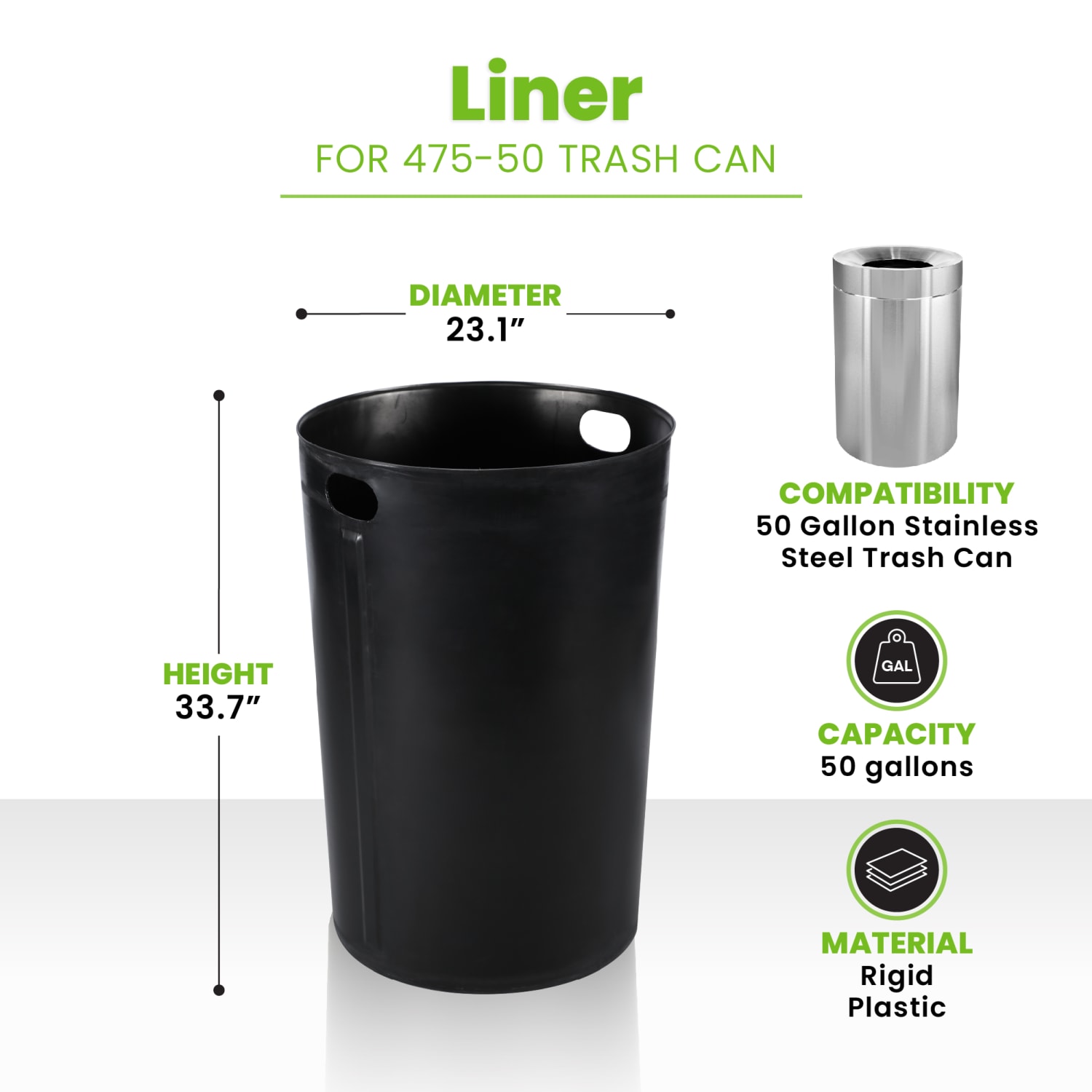 Alpine Industries 50 Gal. Plastic Waterproof  Round Trash Can Insert Liner with Handles for Indoor Trash Can - Image 3