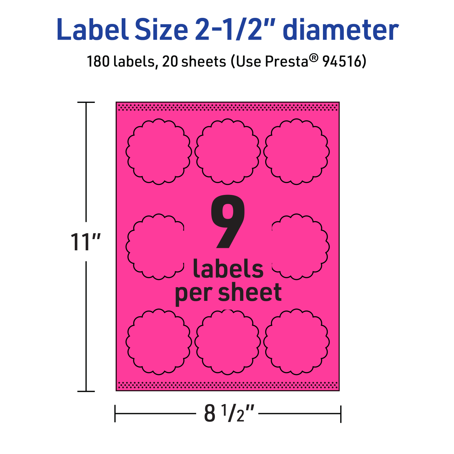 Avery Print-To-The-Edge Labels With Sure Feed Technology, 94516-NMP20, Round Scalloped, 2-1/2in, Matte Neon Magenta, Pack of 180 - Image 6