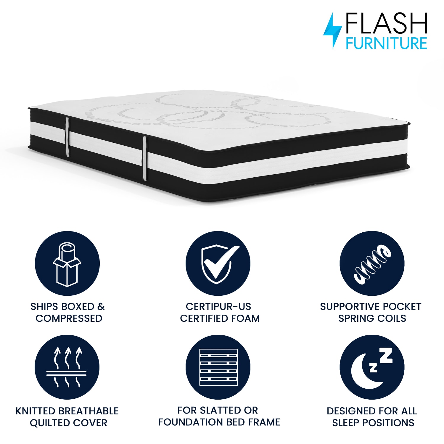 Flash Furniture Capri Comfortable Sleep 12in Foam And Pocket Spring Mattress In a Box, Queen, 12inH x 60inW x 80inD - Image 4