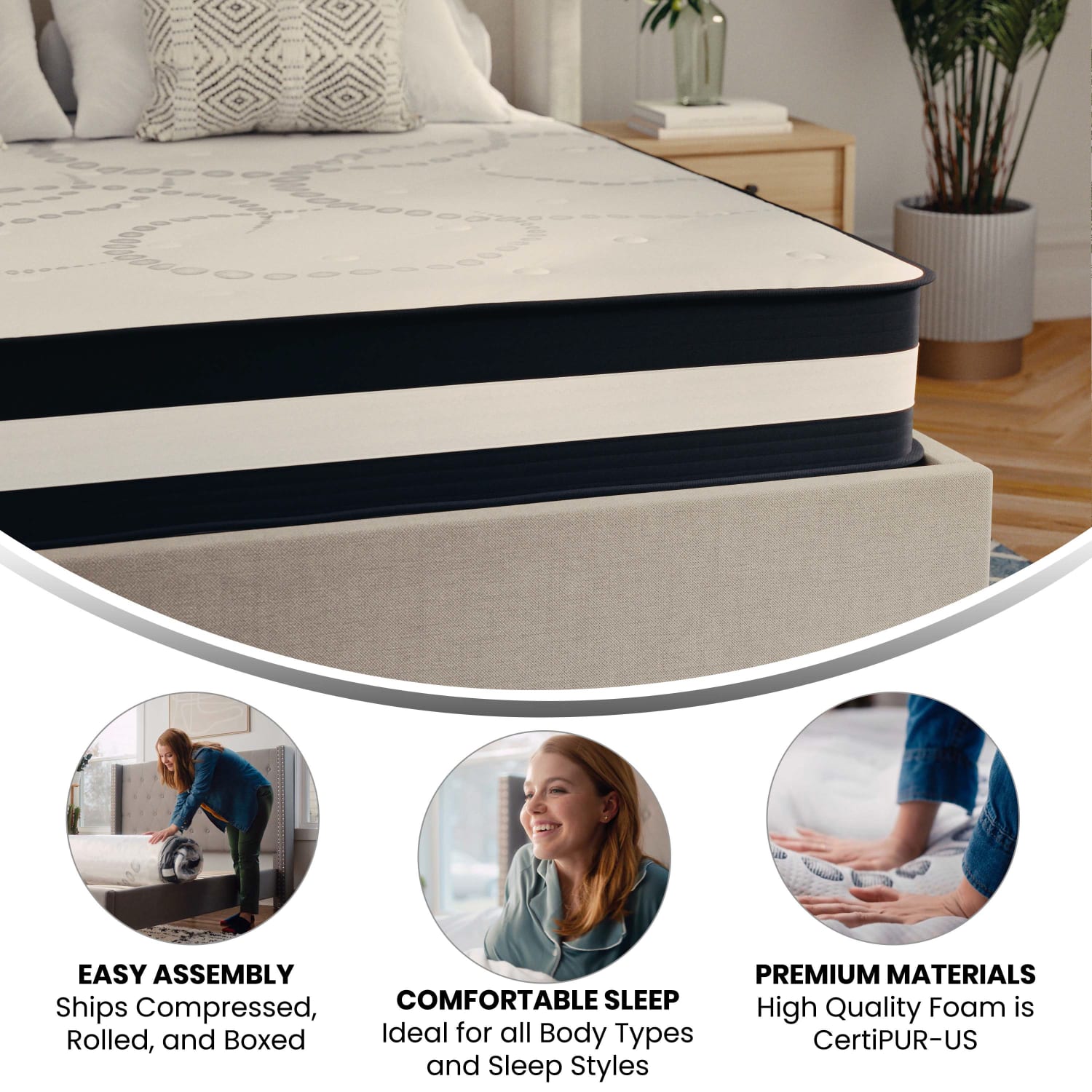 Flash Furniture Capri Comfortable Sleep 12in Foam And Pocket Spring Mattress In a Box, Queen, 12inH x 60inW x 80inD - Image 5