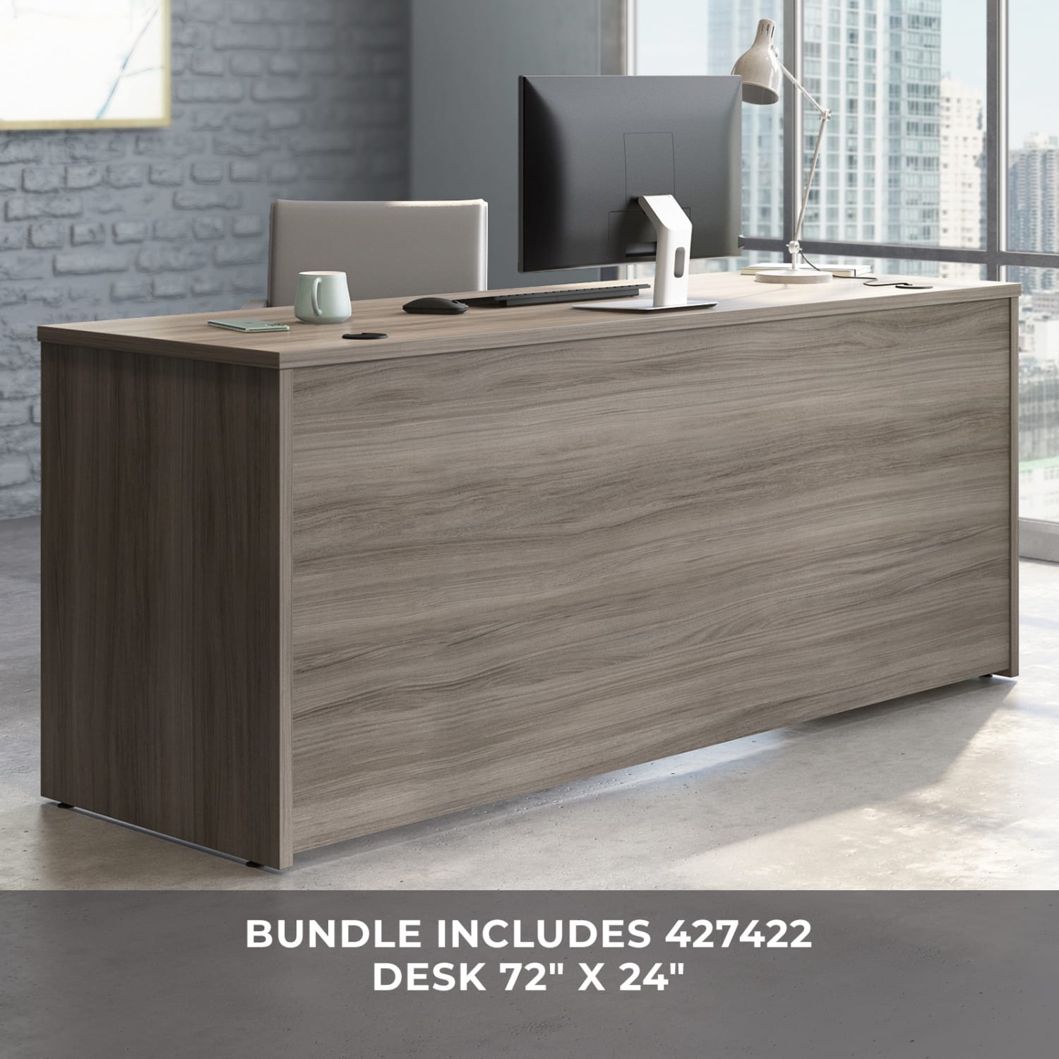 Sauder Affirm 72inW Commercial Desk With 3-Drawer Pedestal File, 29-1/4inH x 71-1/8inW x 23-1/2inD, Hudson Elm - Image 4