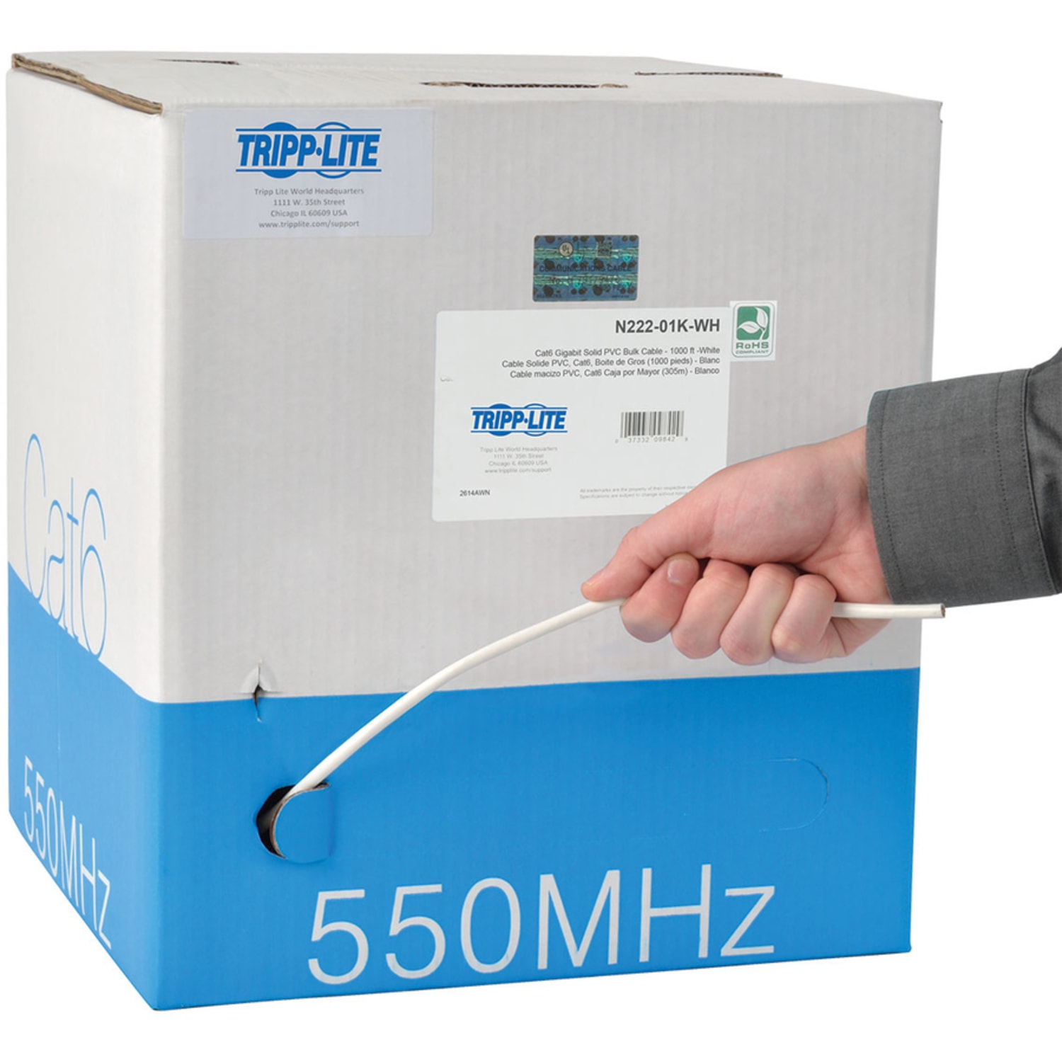 Eaton Tripp Lite Series Cat6 Gigabit Solid Core UTP PVC Bulk Ethernet Cable, White, 1000 ft. (304.8 m), TAA - White - N222-01K-WH - Image 3