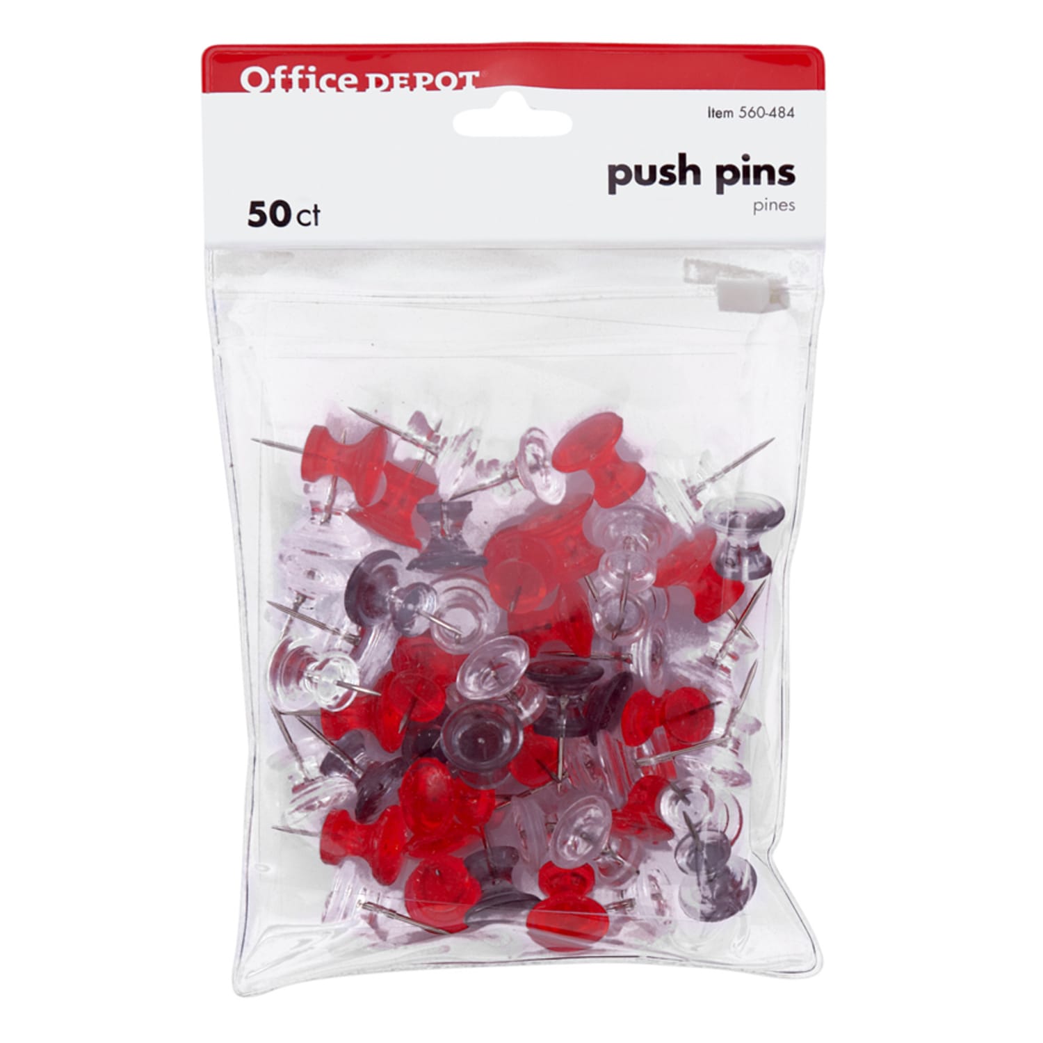 Office Depot Brand Pushpins, 7/16in, Assorted Colors, Pack Of 50