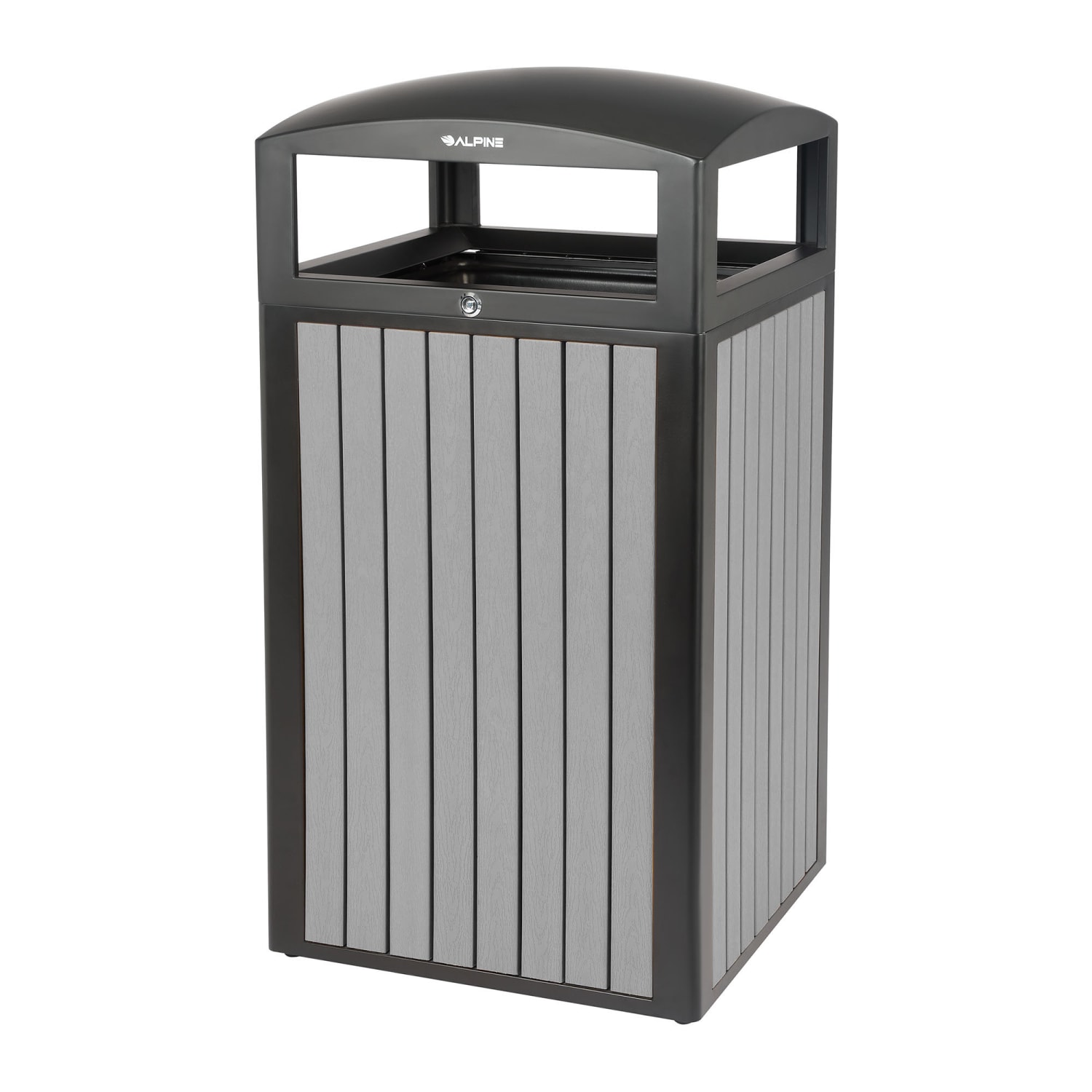 Alpine Slatted Plastic Panel Outdoor Trash Can, 40 Gallon, 40-15/16inH x 21-5/16inW x 21-5/16inD, Gray - Image 3