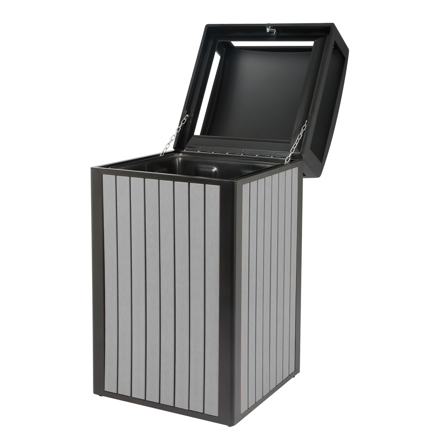 Alpine Slatted Plastic Panel Outdoor Trash Can, 40 Gallon, 40-15/16inH x 21-5/16inW x 21-5/16inD, Gray - Image 4