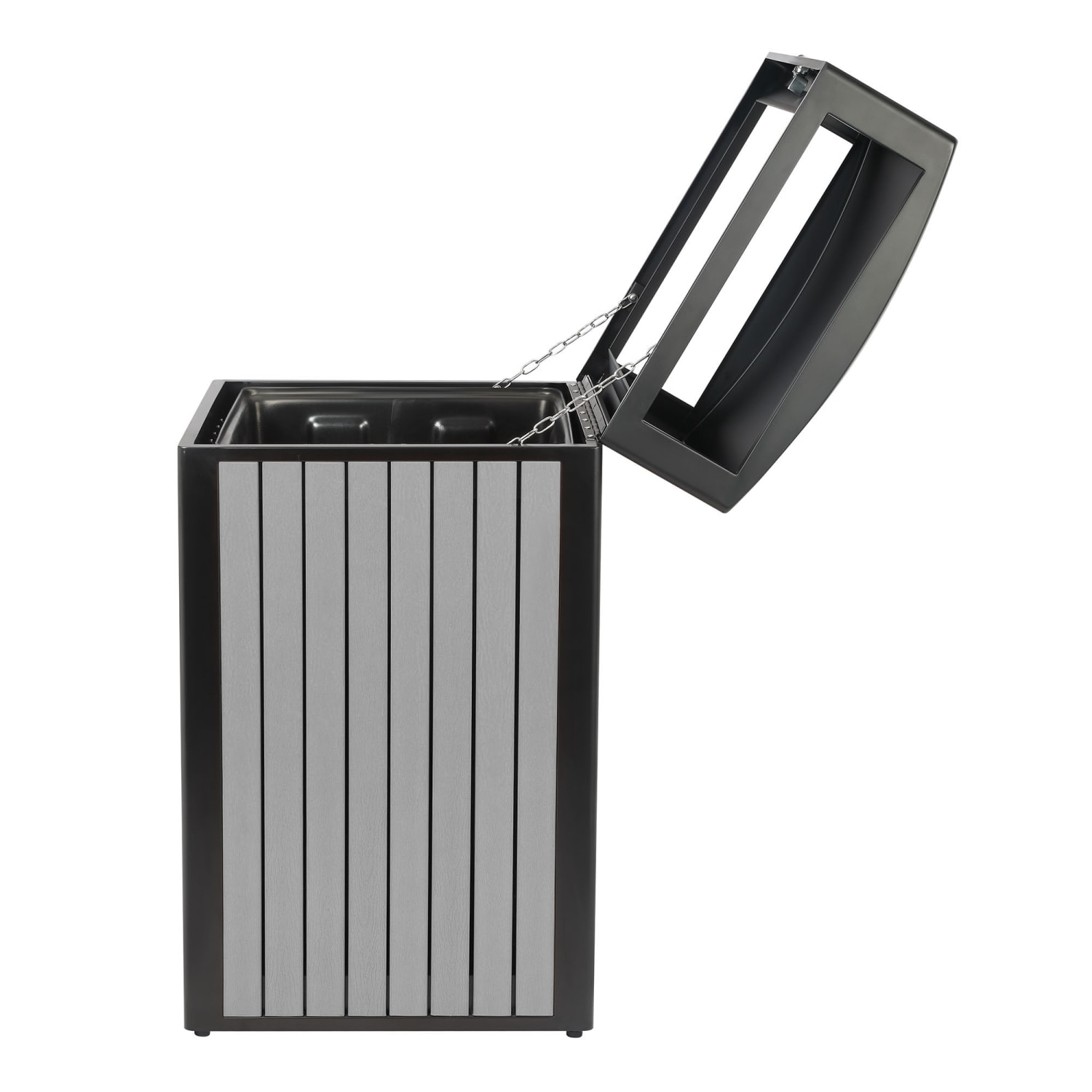 Alpine Slatted Plastic Panel Outdoor Trash Can, 40 Gallon, 40-15/16inH x 21-5/16inW x 21-5/16inD, Gray - Image 5