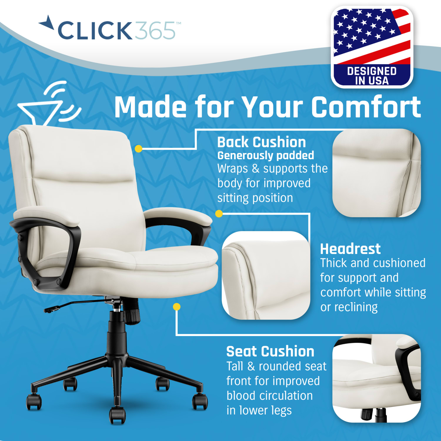 Click365 Transform 20 Ergonomic Bonded Leather Mid Back Office Chair WhiteBlack PopularChairscom
