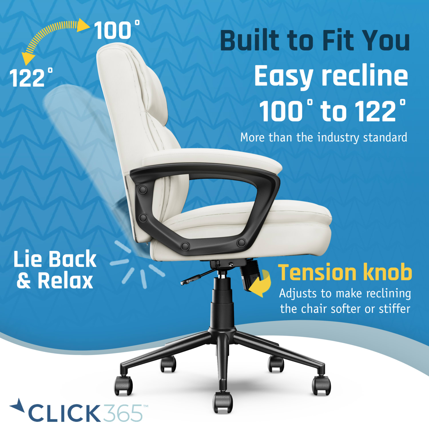 Click365 Transform 20 Ergonomic Bonded Leather Mid Back Office Chair WhiteBlack PopularChairscom