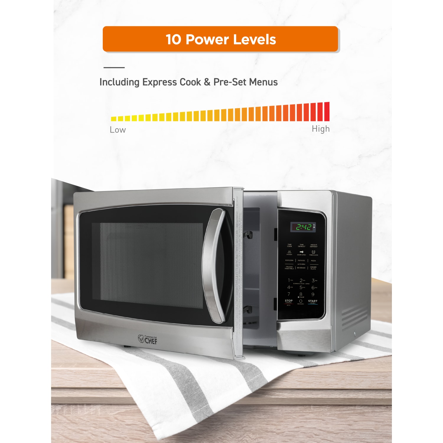 Commercial Chef 1.3 Cu. Ft. Countertop Microwave Oven, Silver - Image 4