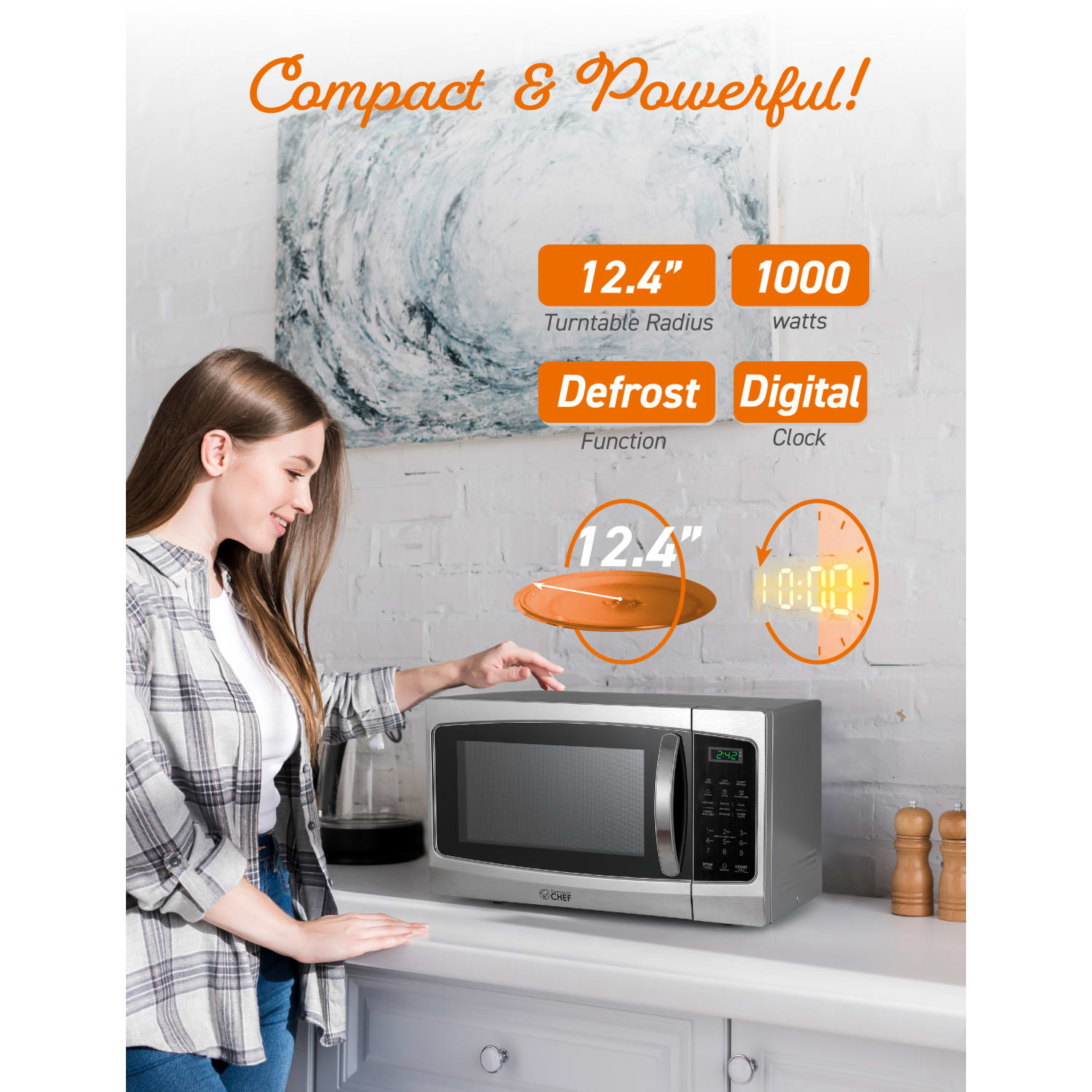 Commercial Chef 1.3 Cu. Ft. Countertop Microwave Oven, Silver - Image 5