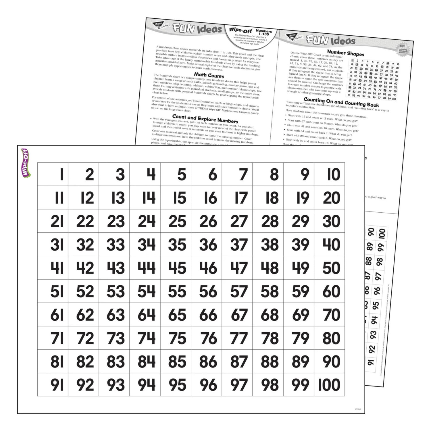 Trend Numbers 1-100 Wipe-Off Charts, 17in X 22in, White, Pack Of 6 Charts - Image 5