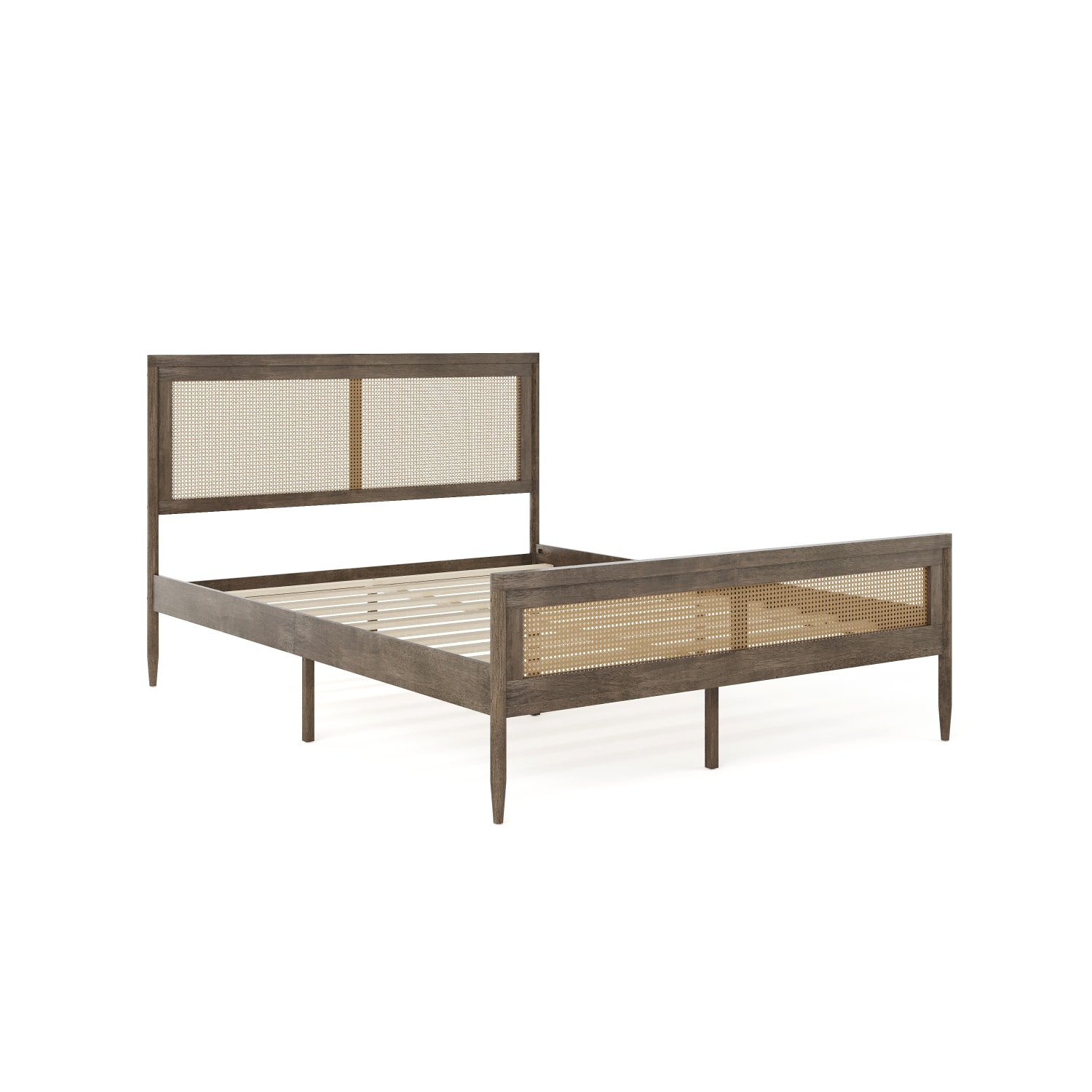 Flash Furniture Martha Stewart Jax Solid Wood Platform Bed with Rattan Headboard and Footboard, No Box Spring Required, Brown Gray, Queen - Image 3