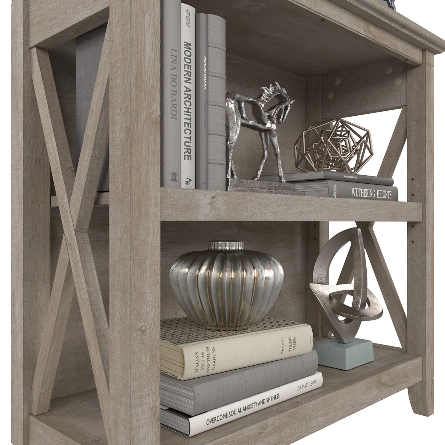 Bush Furniture Key West Small 30inH 2-Shelf Bookcase, Washed Gray, Standard Delivery - Image 6
