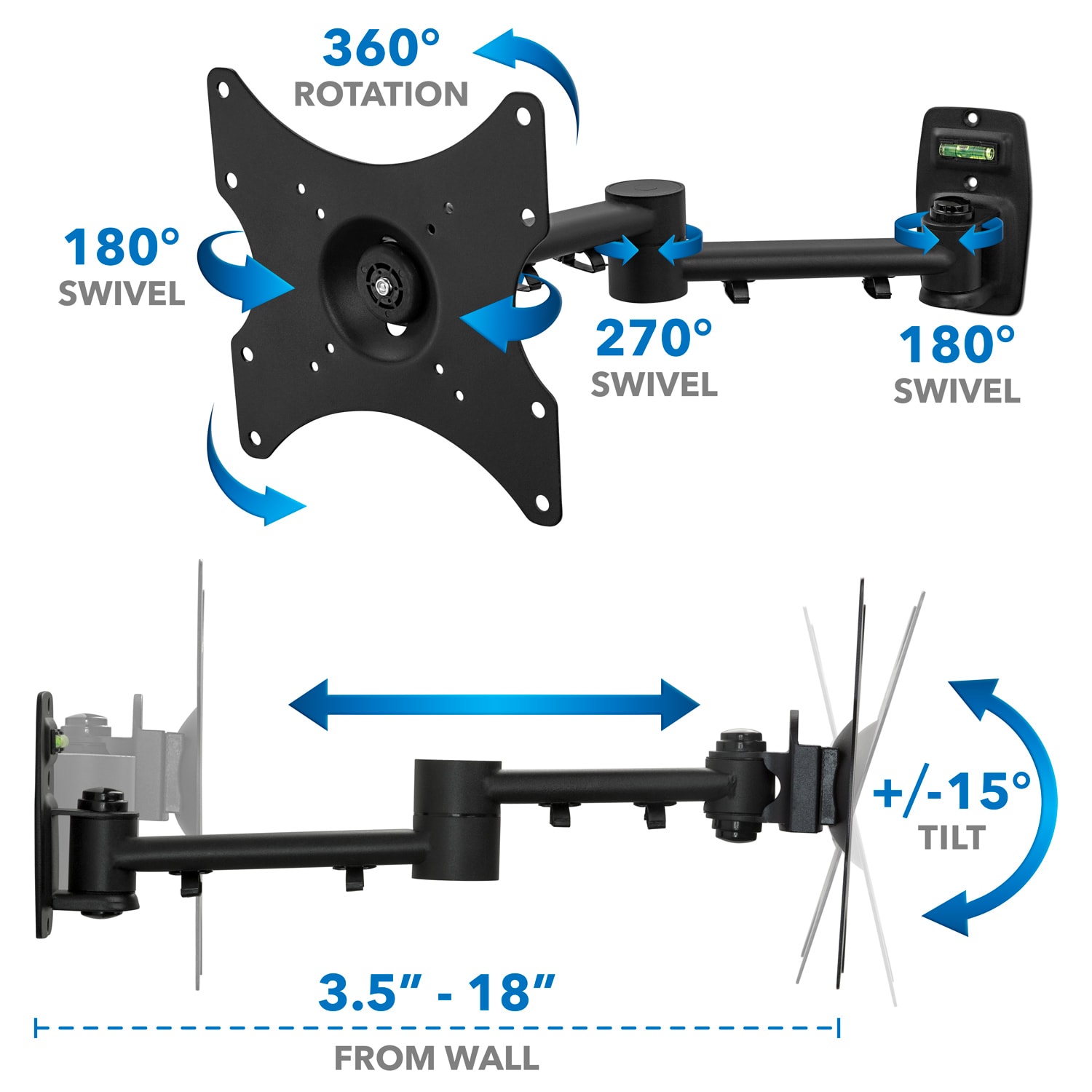 Mount-It! Lockable Wall-Mount Bracket For 13 - 42in TVs, 9.3inH x 11inW x 3.5inD, Black - Image 5