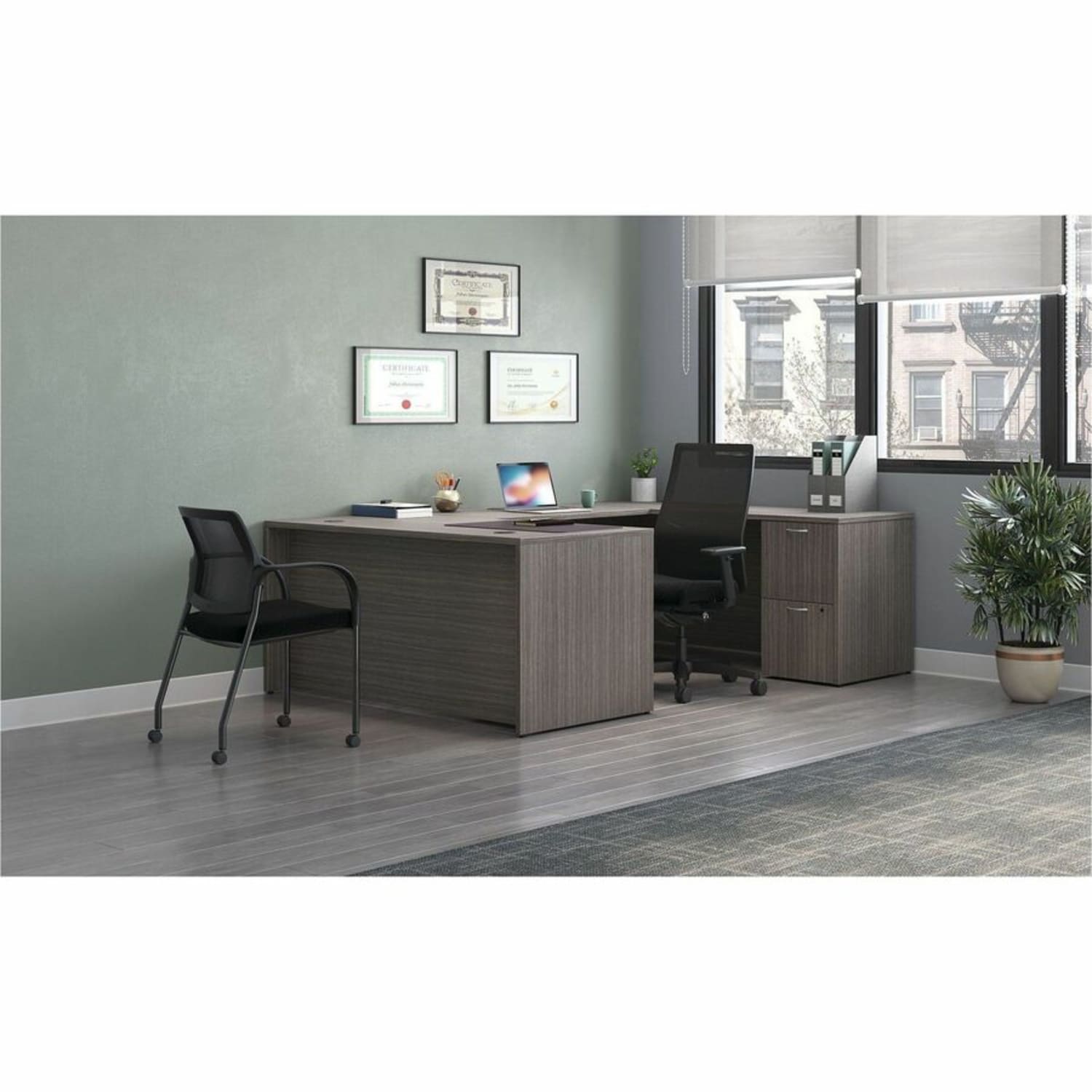 HON Mod 66inW Desk Hutch, Gray/Slate Teak - Image 4