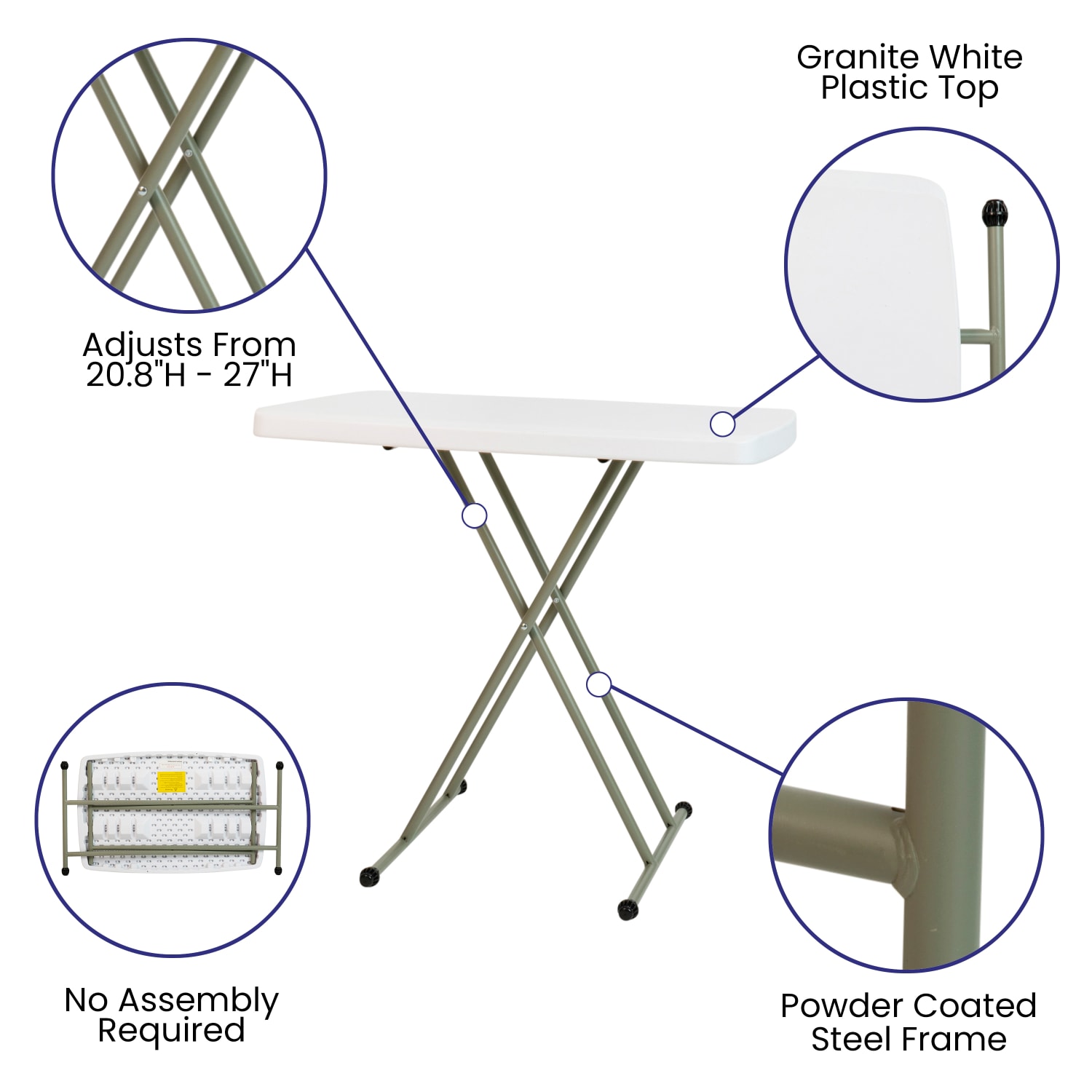 Flash Furniture Indoor/Outdoor Plastic Folding Table, 28-3/4inH x 30-1/4inW x 19-1/2inD, Granite White/Gray - Image 5