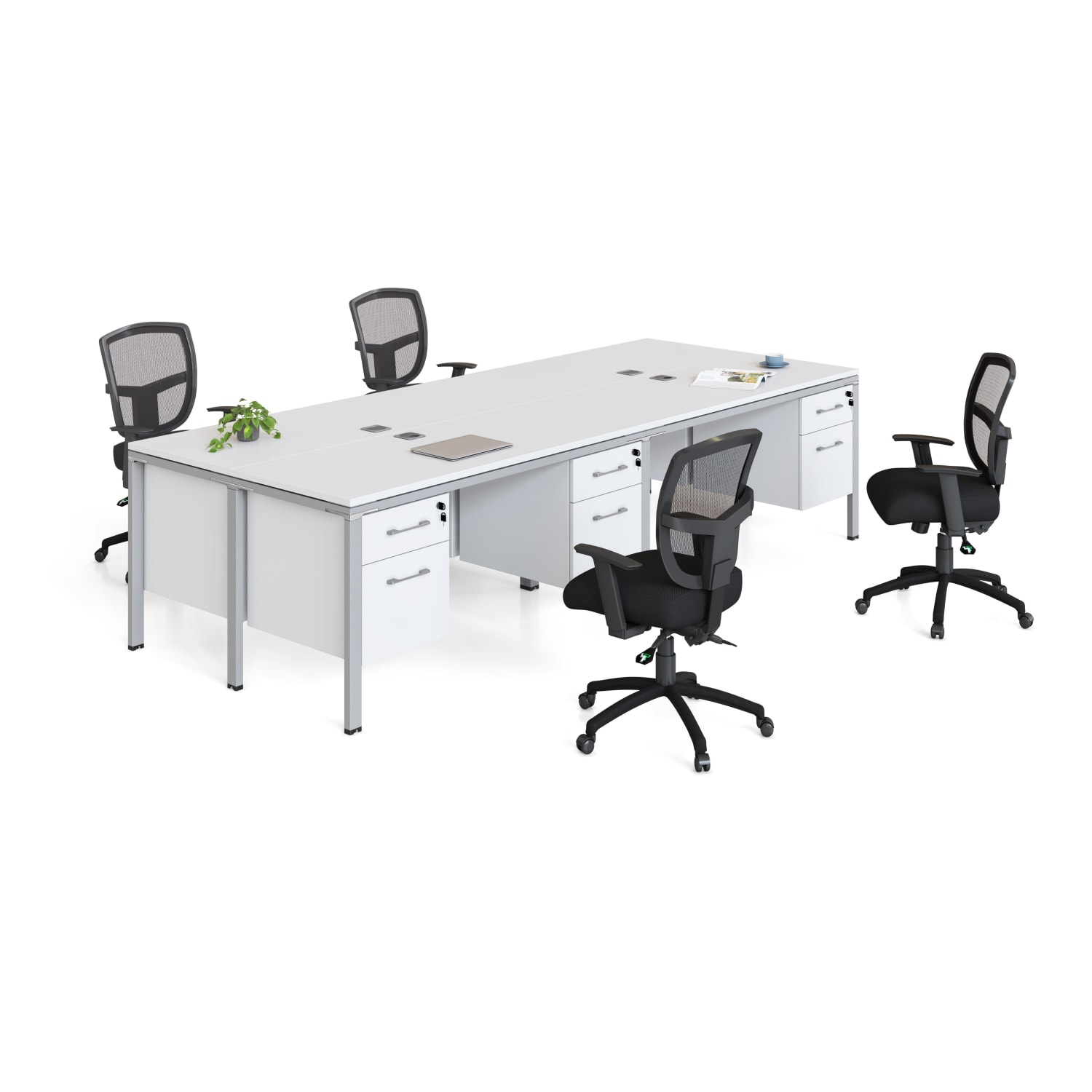 Boss Office Products Simple Systems Workstation Quad Desks With 4 Pedestals, 29-1/2inH x 120inW x 48inD, White - Image 3
