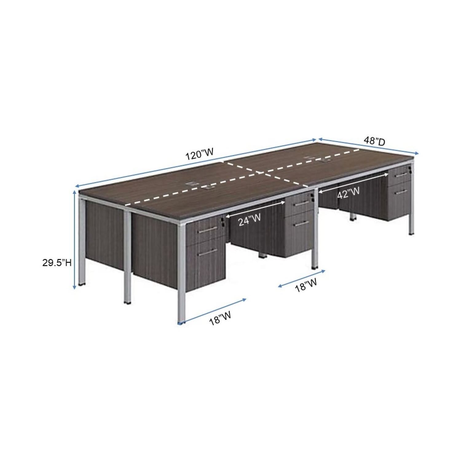 Boss Office Products Simple Systems Workstation Quad Desks With 4 Pedestals, 29-1/2inH x 120inW x 48inD, White - Image 4