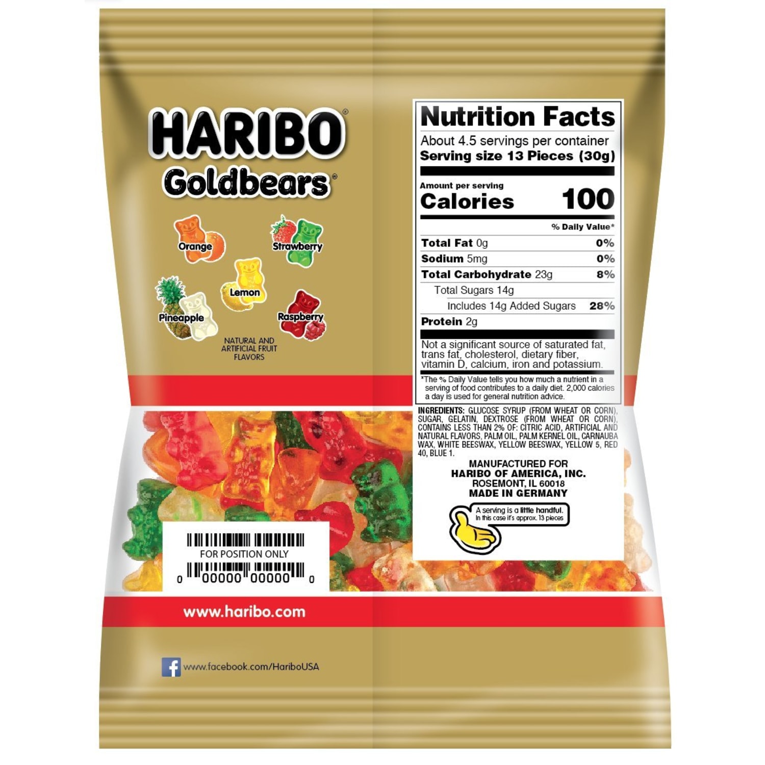 HARIBO Gold-Bears Gummi Candy - Lemon, Orange, Pineapple, Raspberry, Strawberry - 5 oz - 12 / Carton - Image 6