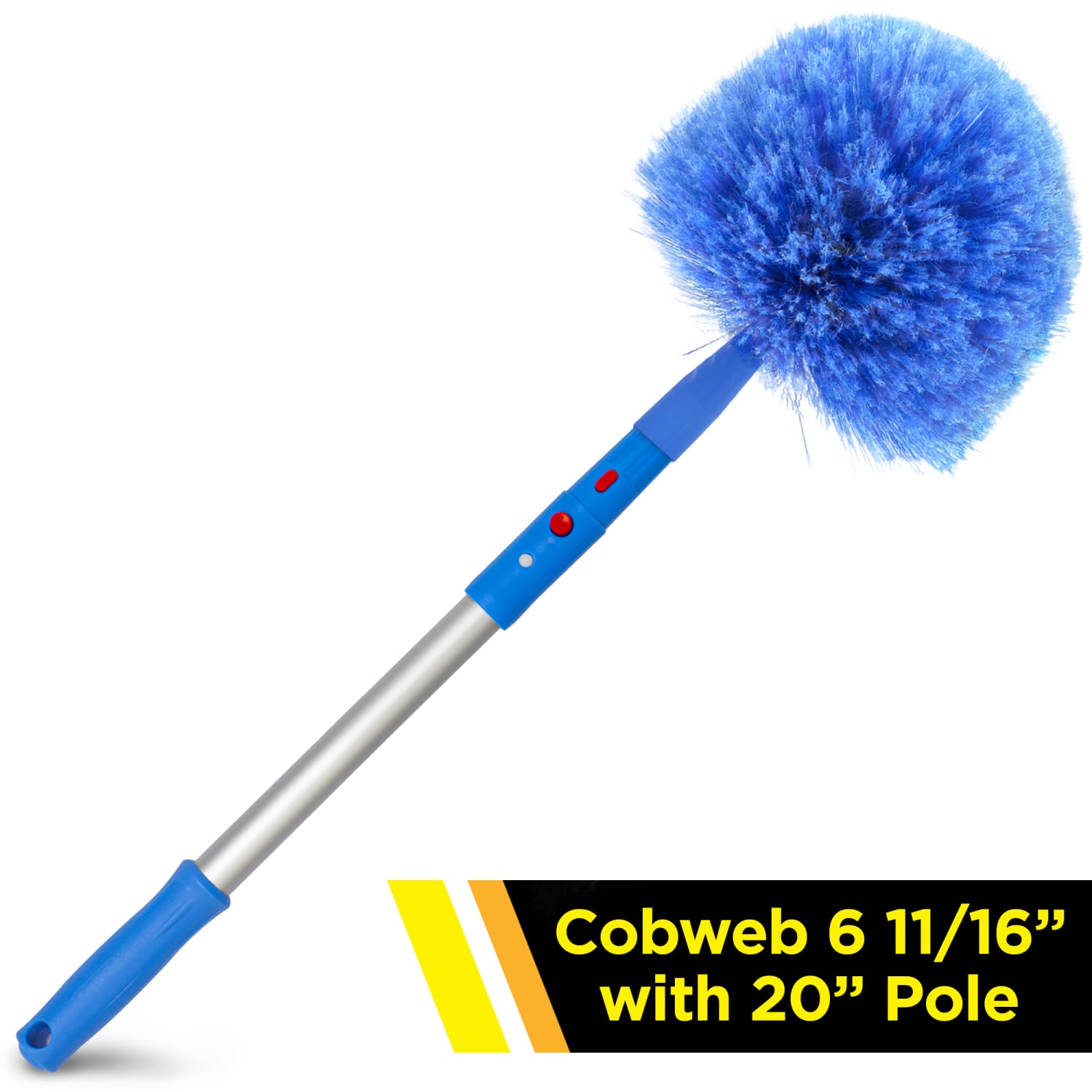 Gritt Commercial Cobweb Duster Brush With Pole, 6-11/16in Brush/20in Pole, Blue/Silver - Image 3