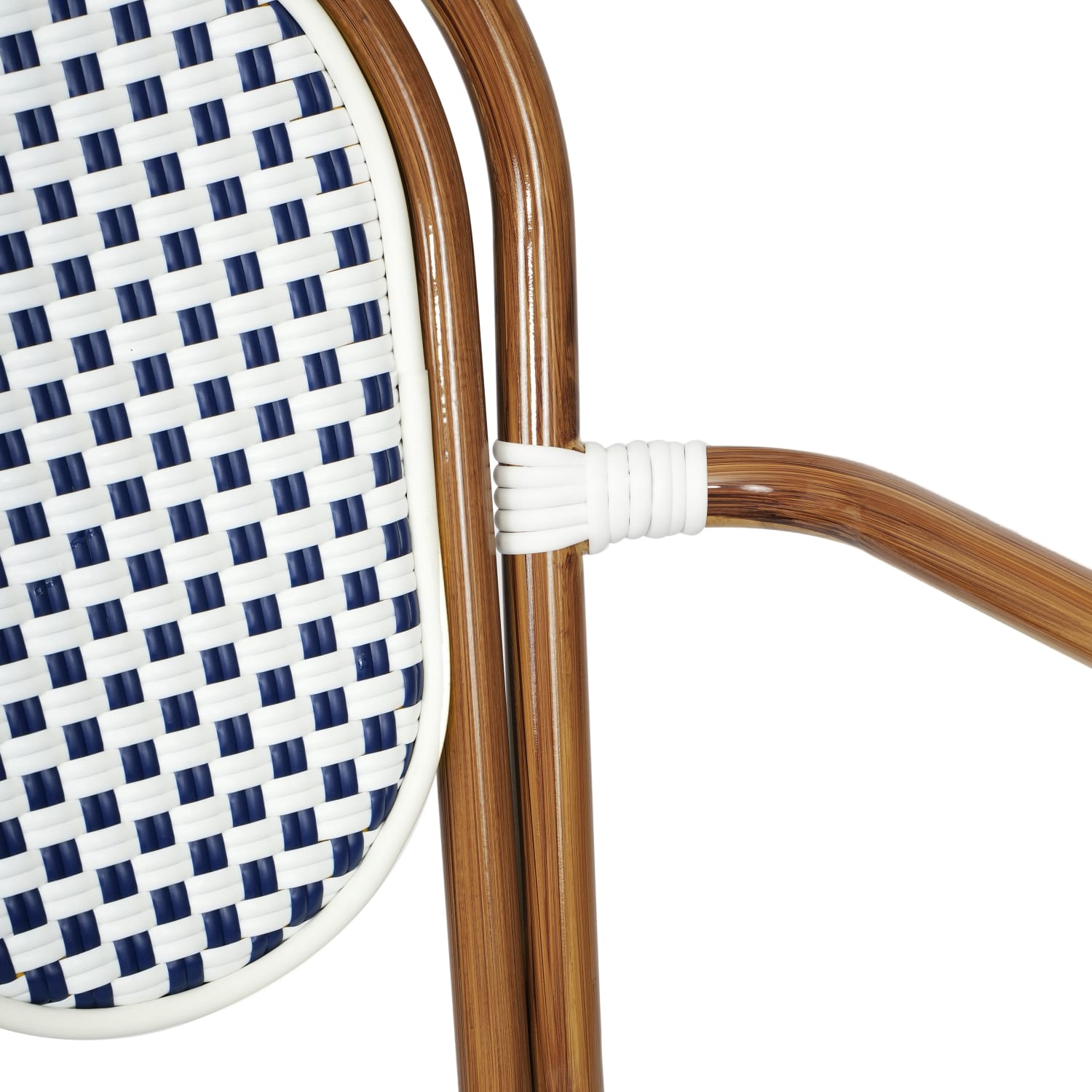 Flash Furniture Lourdes Indoor/Outdoor Commercial Thonet Bistro Stacking Chair with Arms, PE Rattan and Aluminum Frame, White & Navy/Natural Frame - Image 13
