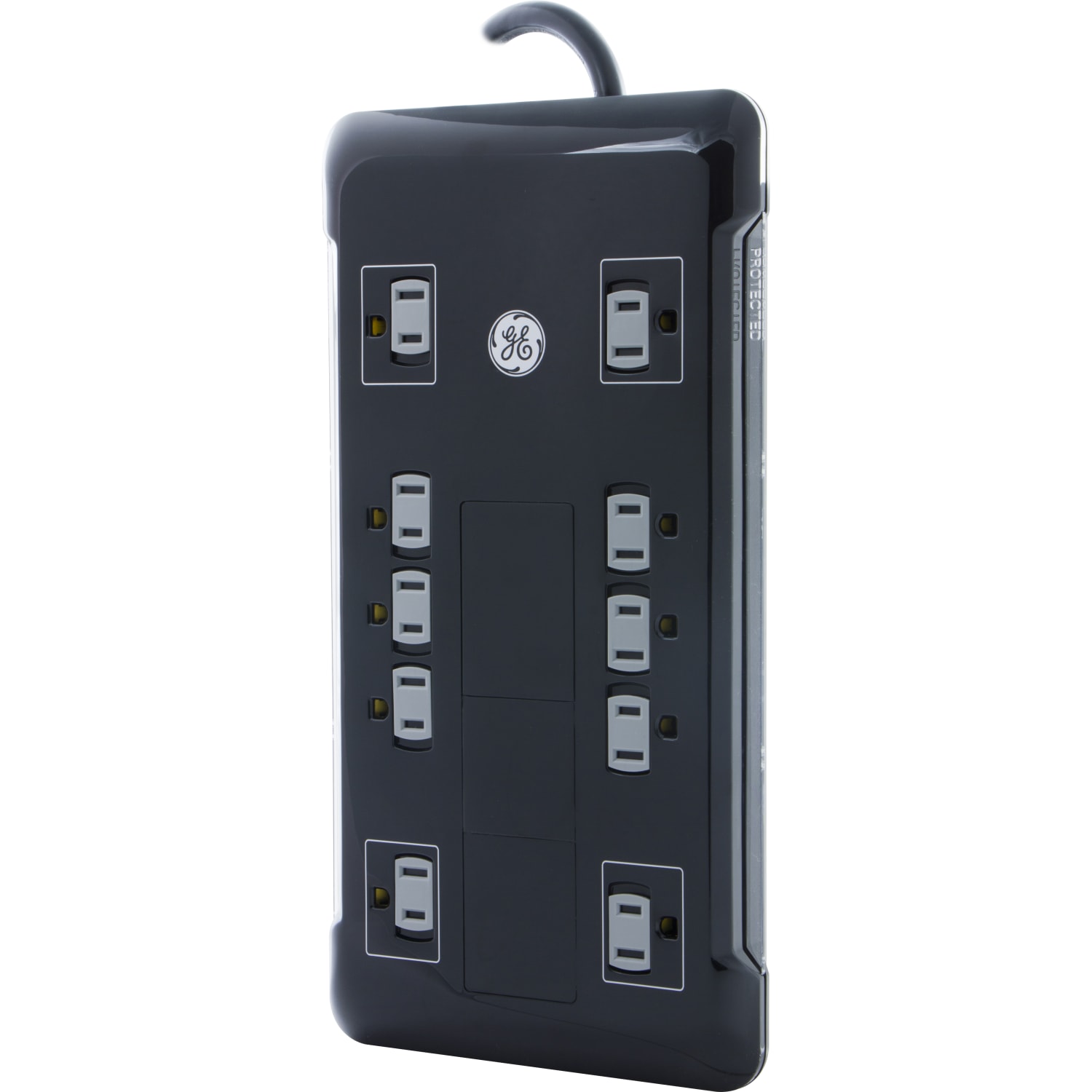 GE UltraPro 12 Outlet Surge Protector with 2 USB Tether, 8 ft Long Cord, 4320 Joules, Outlet Safety Covers, Black, 11824 - Image 3