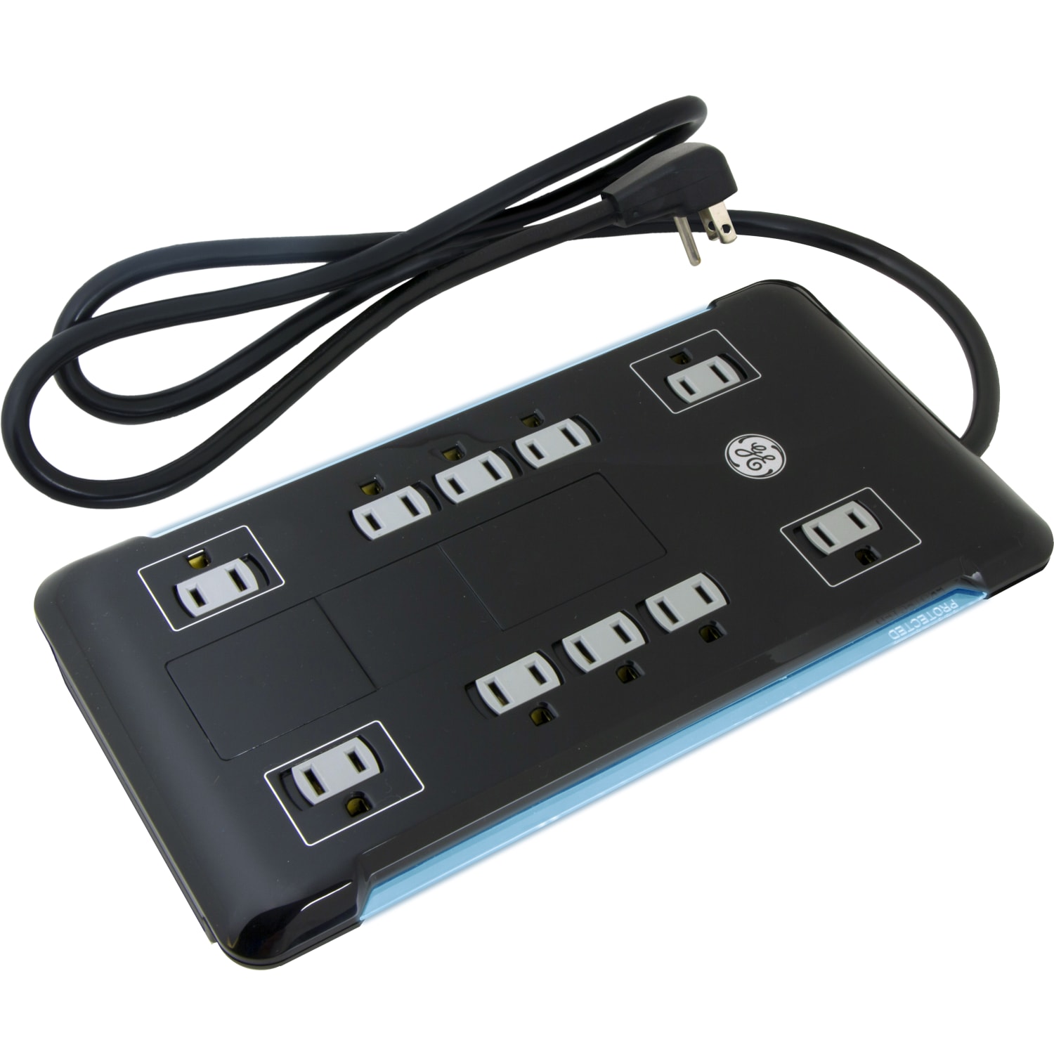 GE UltraPro 12 Outlet Surge Protector with 2 USB Tether, 8 ft Long Cord, 4320 Joules, Outlet Safety Covers, Black, 11824 - Image 4
