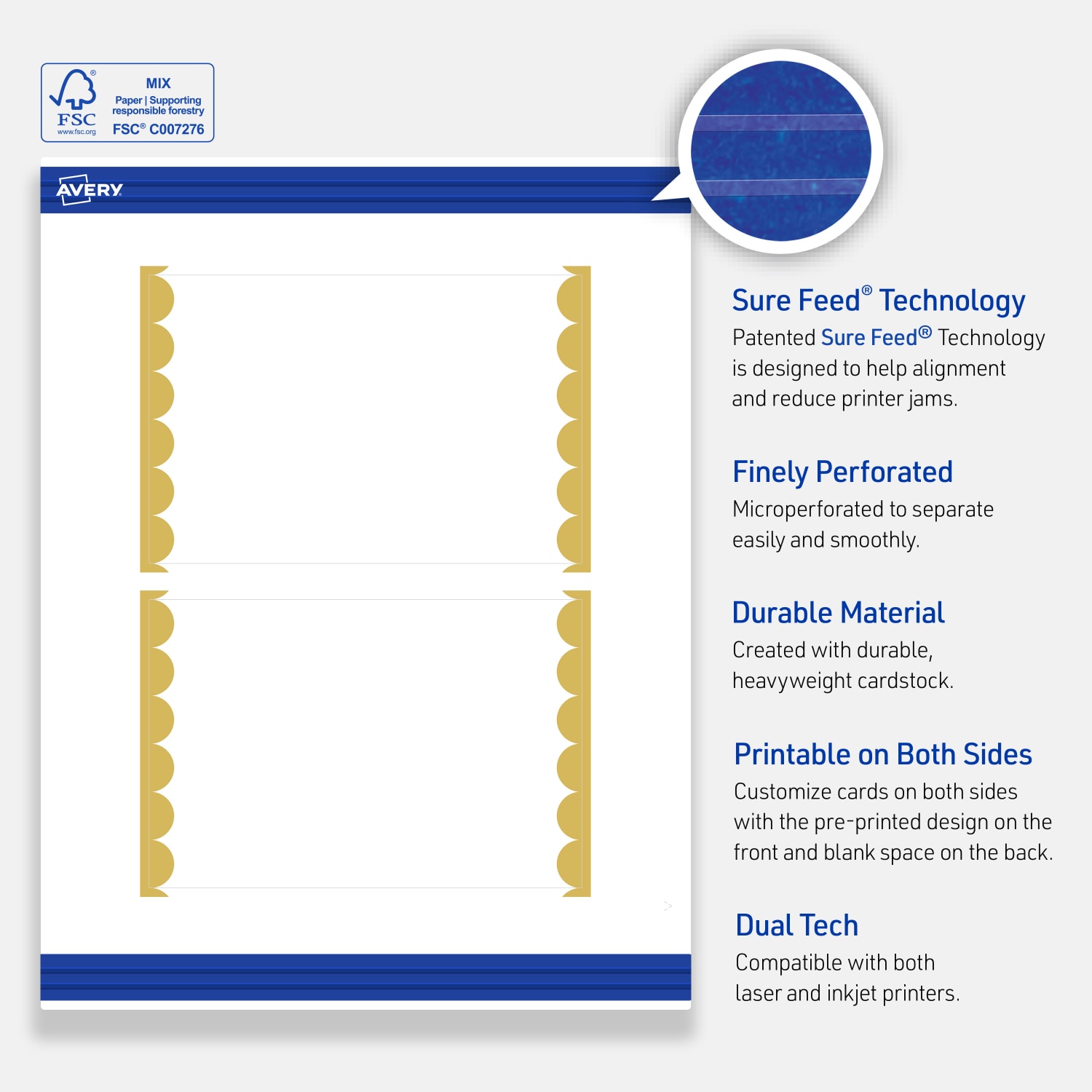 Avery Printable Postcards With Sure Feed Technology, 4in x 6in, Matte White With Preprinted Gold Dots Edge, Pack Of 20 - Image 5