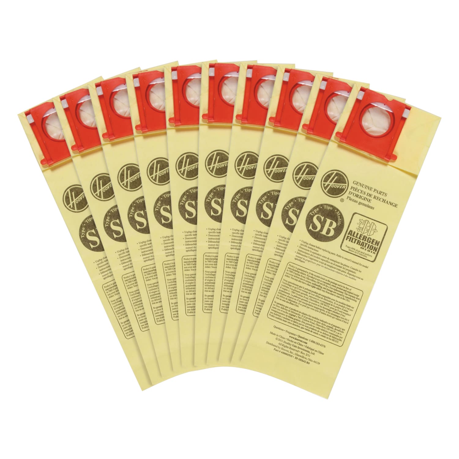 Hoover Allergen SB Disposable Vacuum Bags, White, Pack Of 10 Bags - Image 3