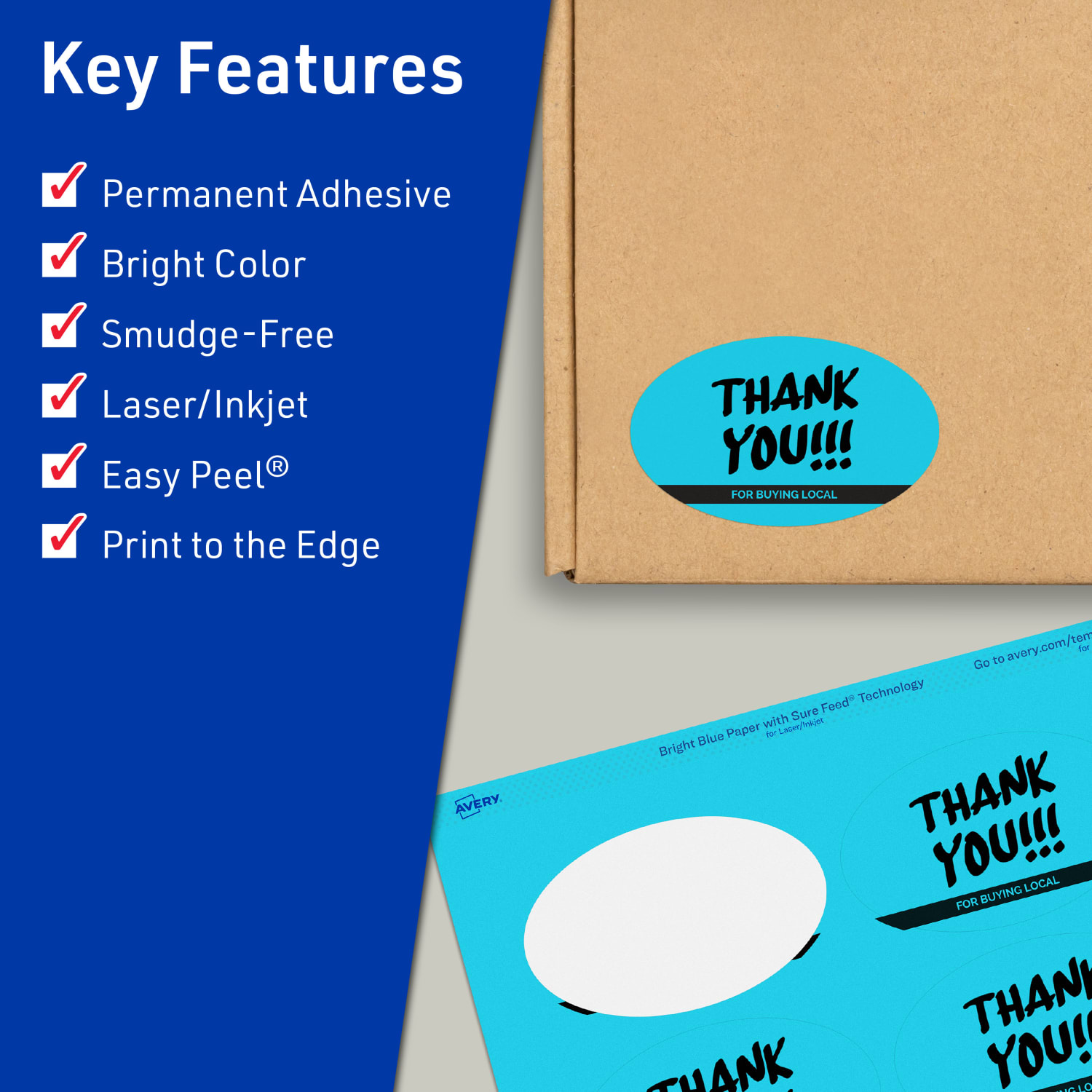 Avery Print-To-The-Edge Labels With Sure Feed Technology And Easy Peel, 94056-BBP40, Oval, 2in x 3-1/3in, Matte Bright Blue, Pack of 320 - Image 3