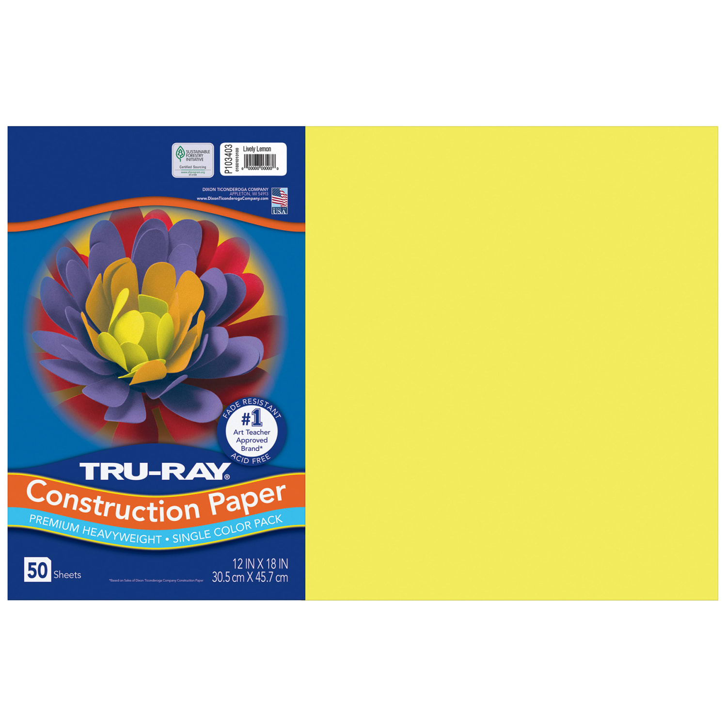 Tru-Ray Construction Paper, Heavyweight, 12in x 18in, Lively Lemon, 50 Sheets Per Pack, Set Of 3 Packs - Image 3