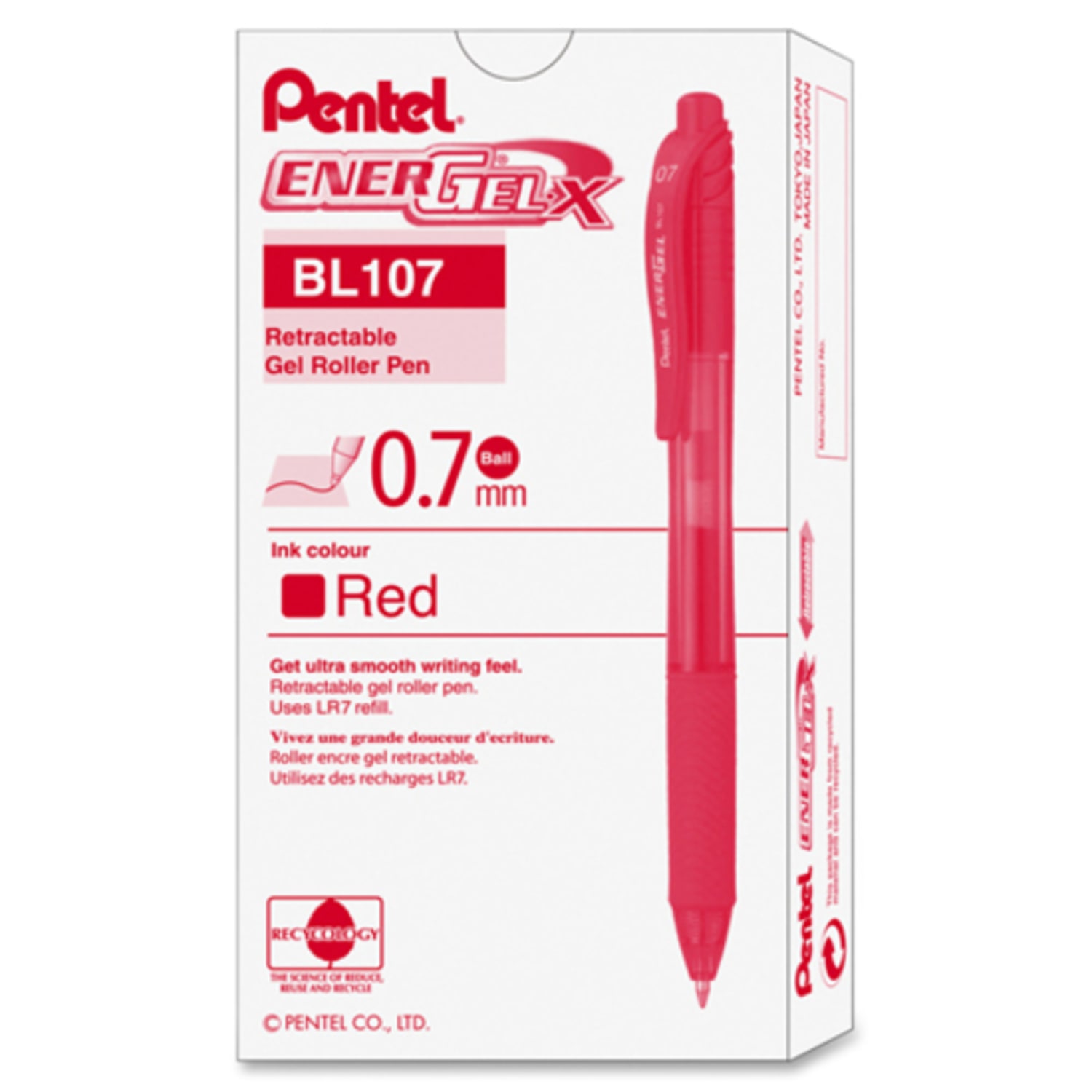 Pentel EnerGel-X Retractable Gel Pens, Medium Point, 0.7 mm, Red Barrel, Red Ink, Pack Of 12 Pens - Image 5
