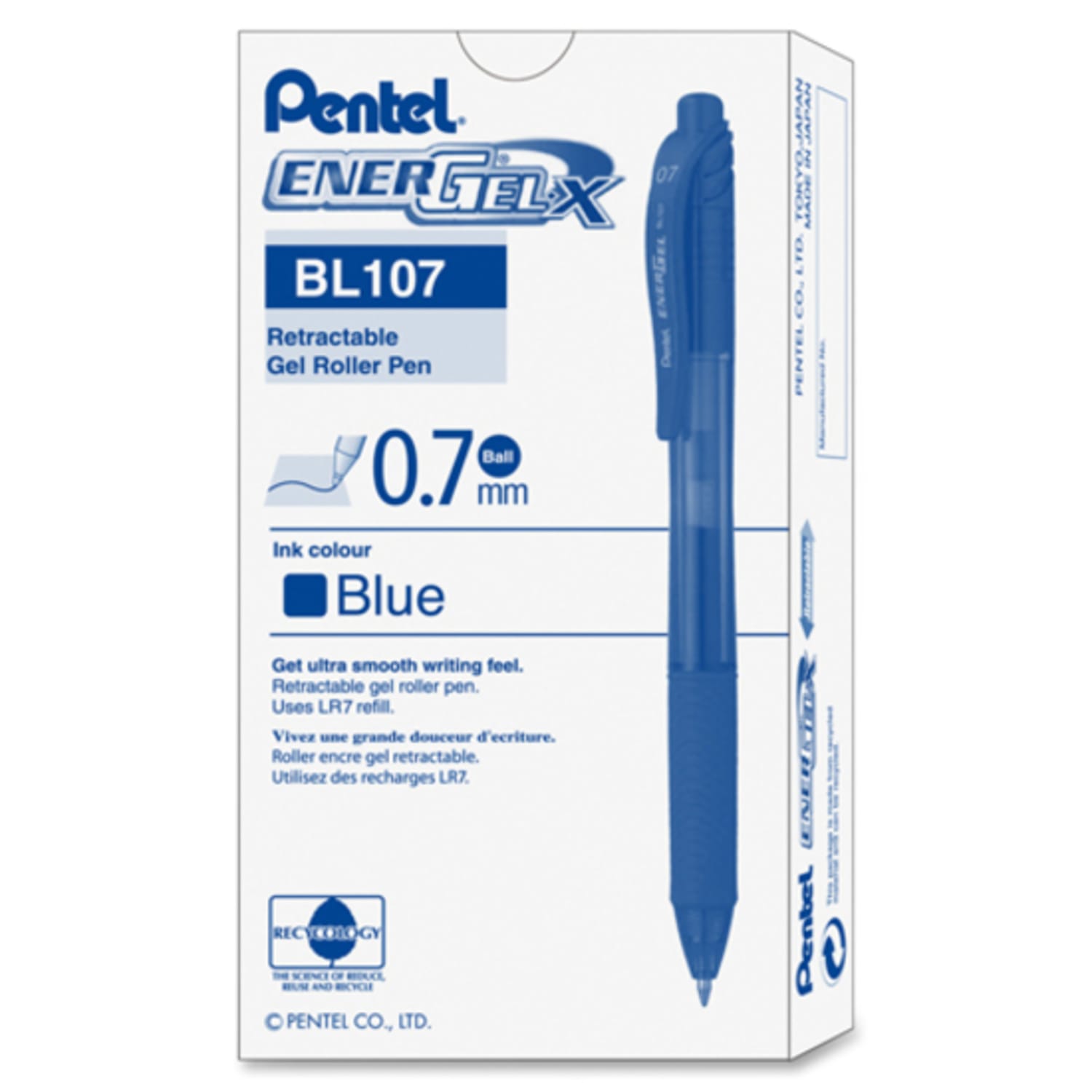 Pentel EnerGel Retractable Gel Pens, Medium, 0.7 mm, 84% Recycled, Blue Barrel, Blue Ink, Pack Of 12 Pens - Image 6